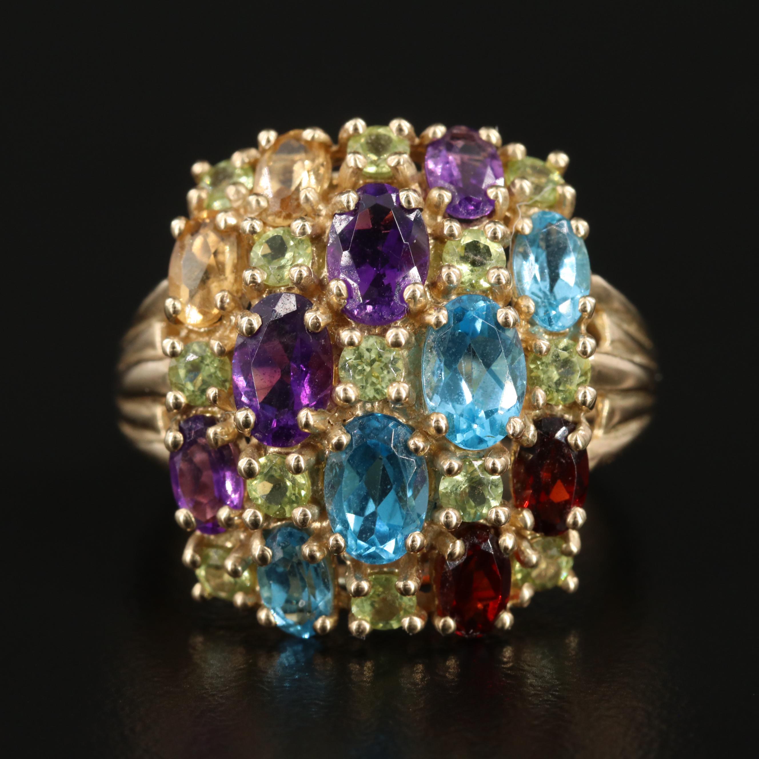 10K Yellow Gold, Amethyst, Peridot, Topaz, Garnet and Citrine Ring