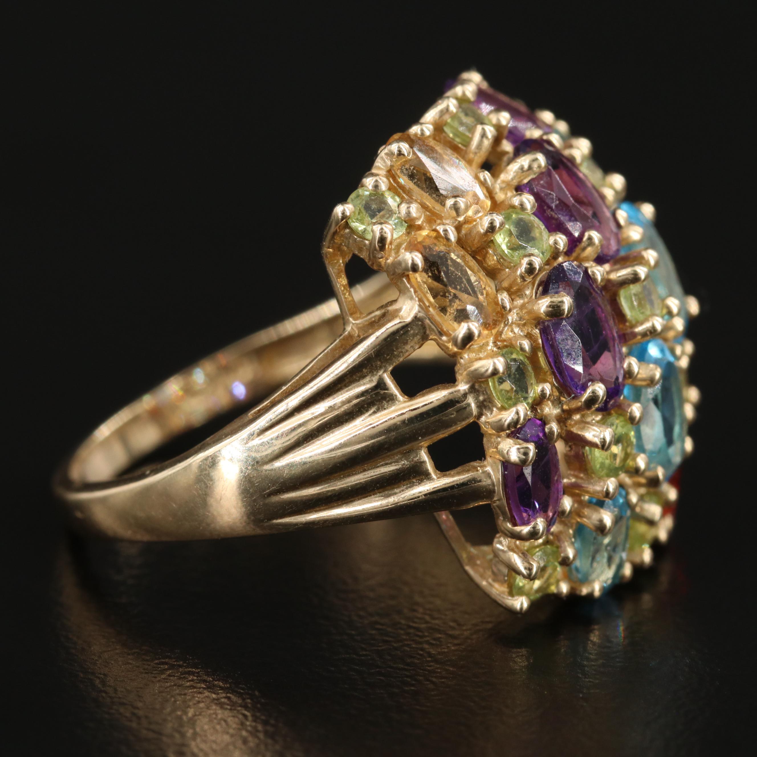 10K Yellow Gold, Amethyst, Peridot, Topaz, Garnet and Citrine Ring