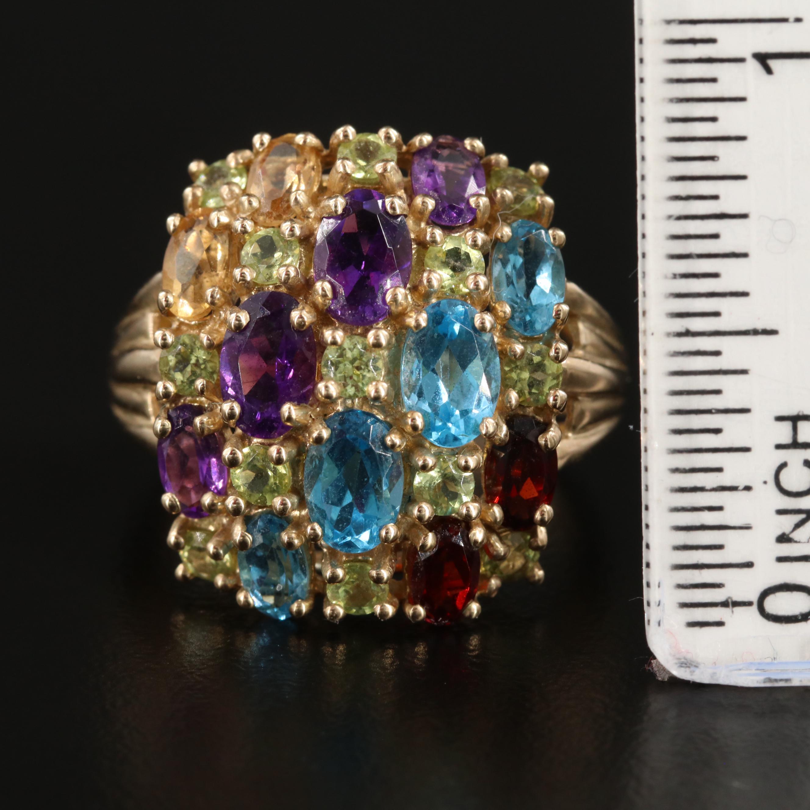 10K Yellow Gold, Amethyst, Peridot, Topaz, Garnet and Citrine Ring