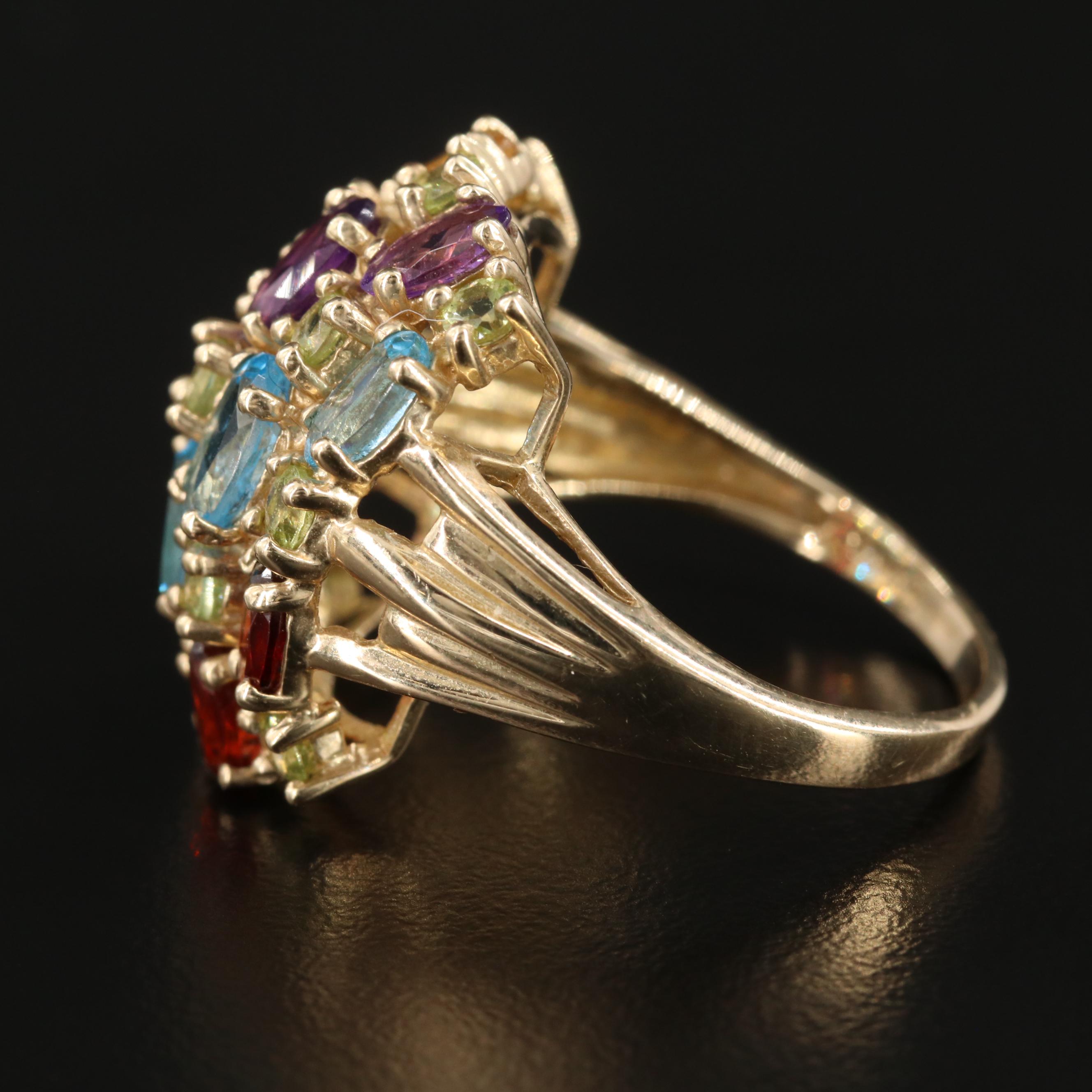 10K Yellow Gold, Amethyst, Peridot, Topaz, Garnet and Citrine Ring