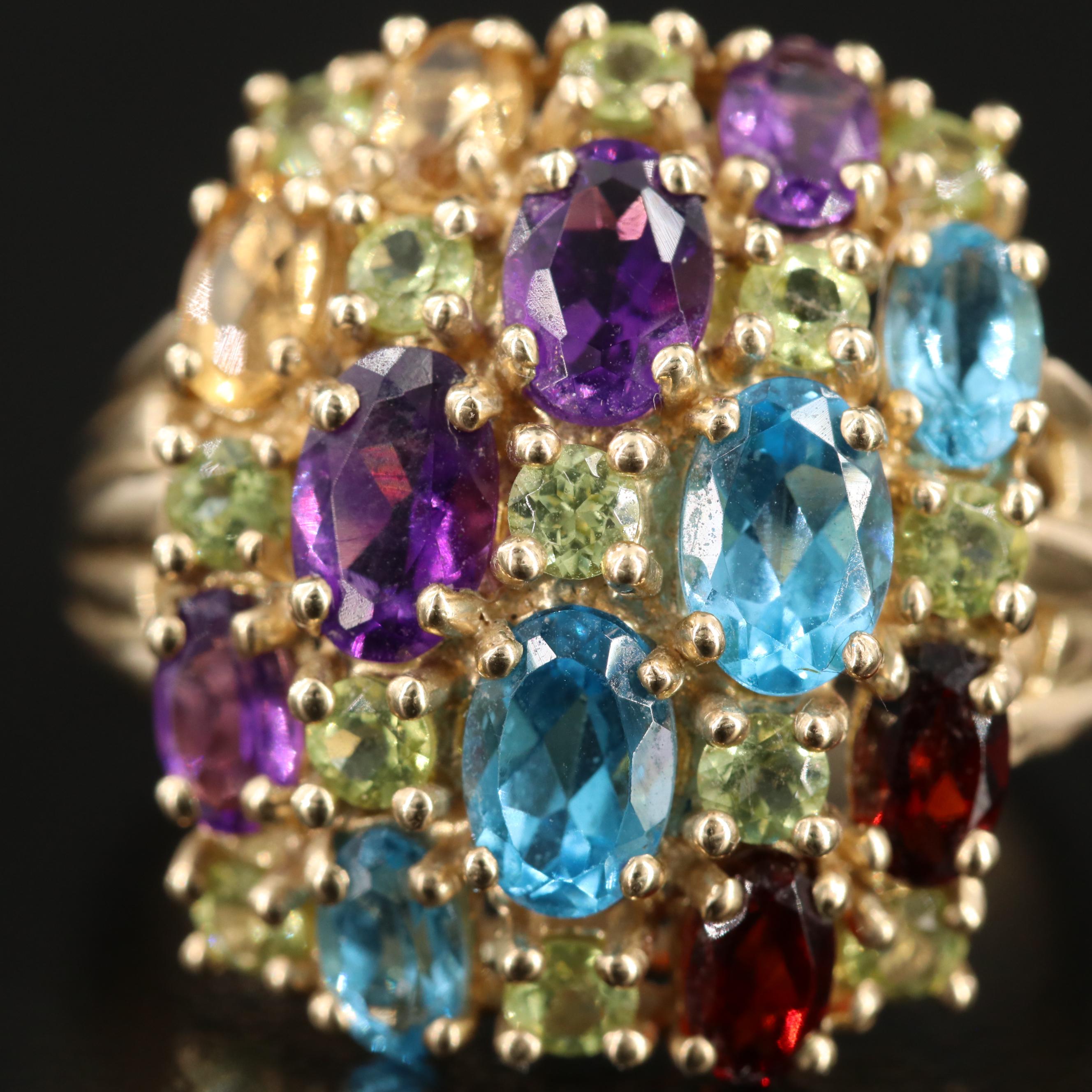10K Yellow Gold, Amethyst, Peridot, Topaz, Garnet and Citrine Ring