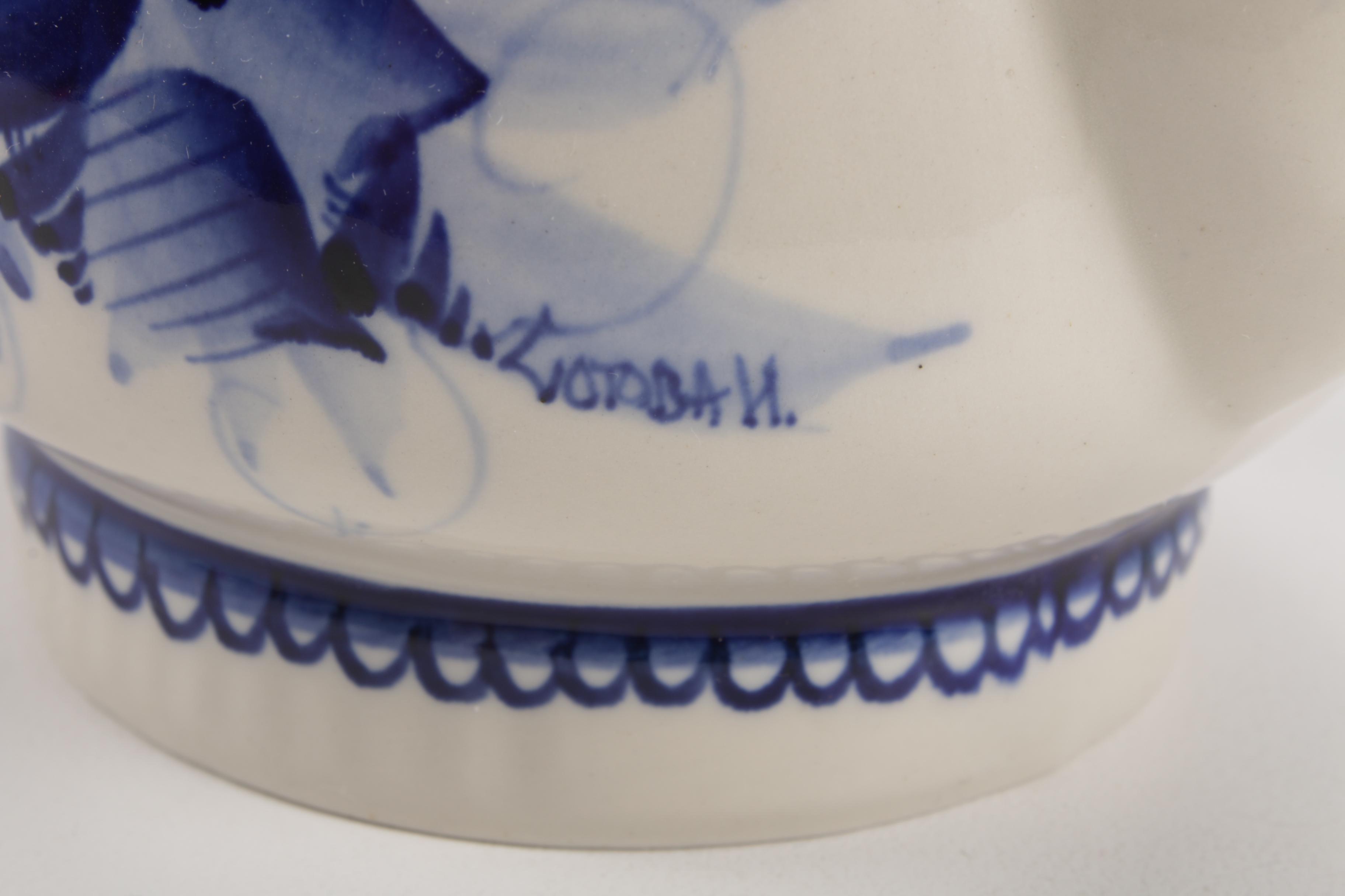 Gzhel Hand-Painted Cobalt Blue Floral and White Russian Porcelain