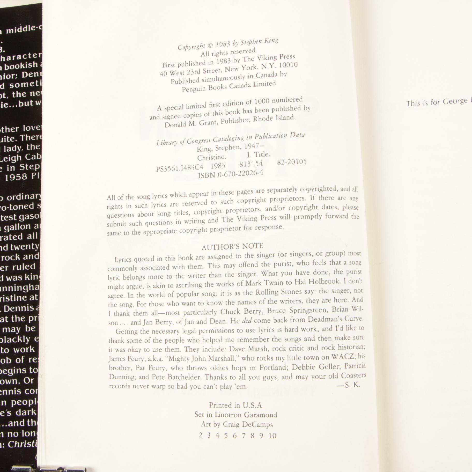 Stephen King Books featuring Early Printing and Book Club Editions