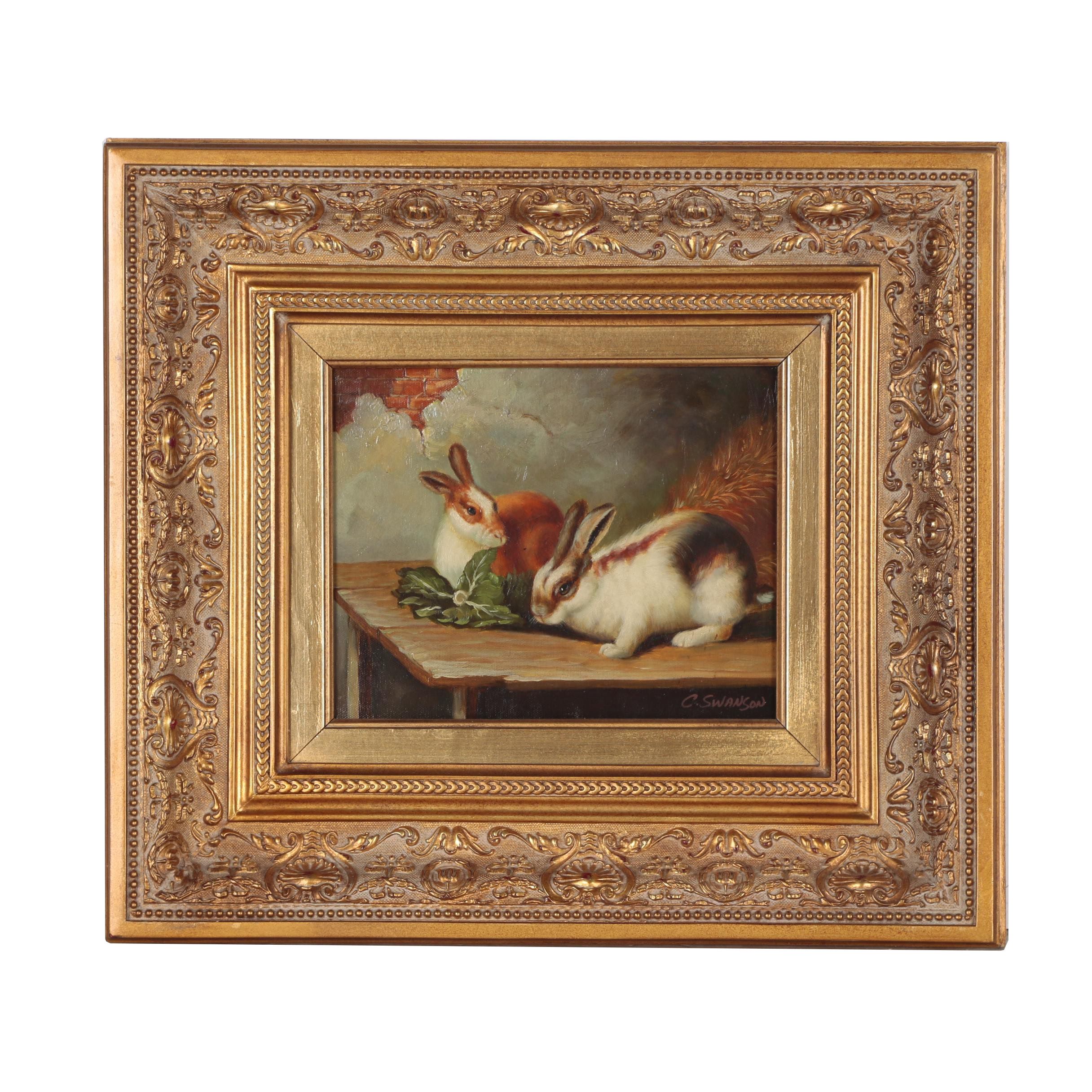 Dutch Style Oil Painting of Rabbits | EBTH