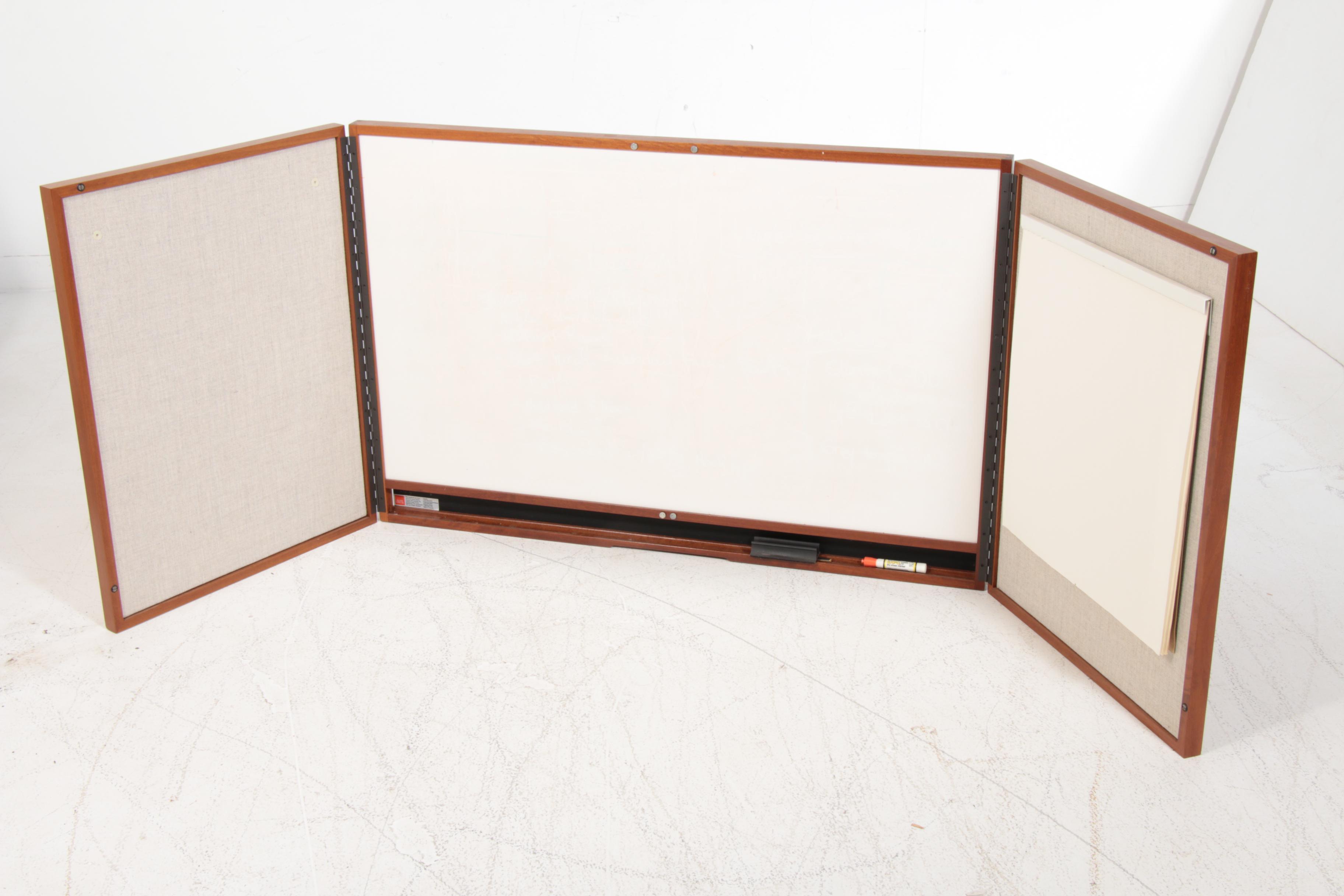 Egan Visual Modern Style Teak Folding White Board with Bulletin Board