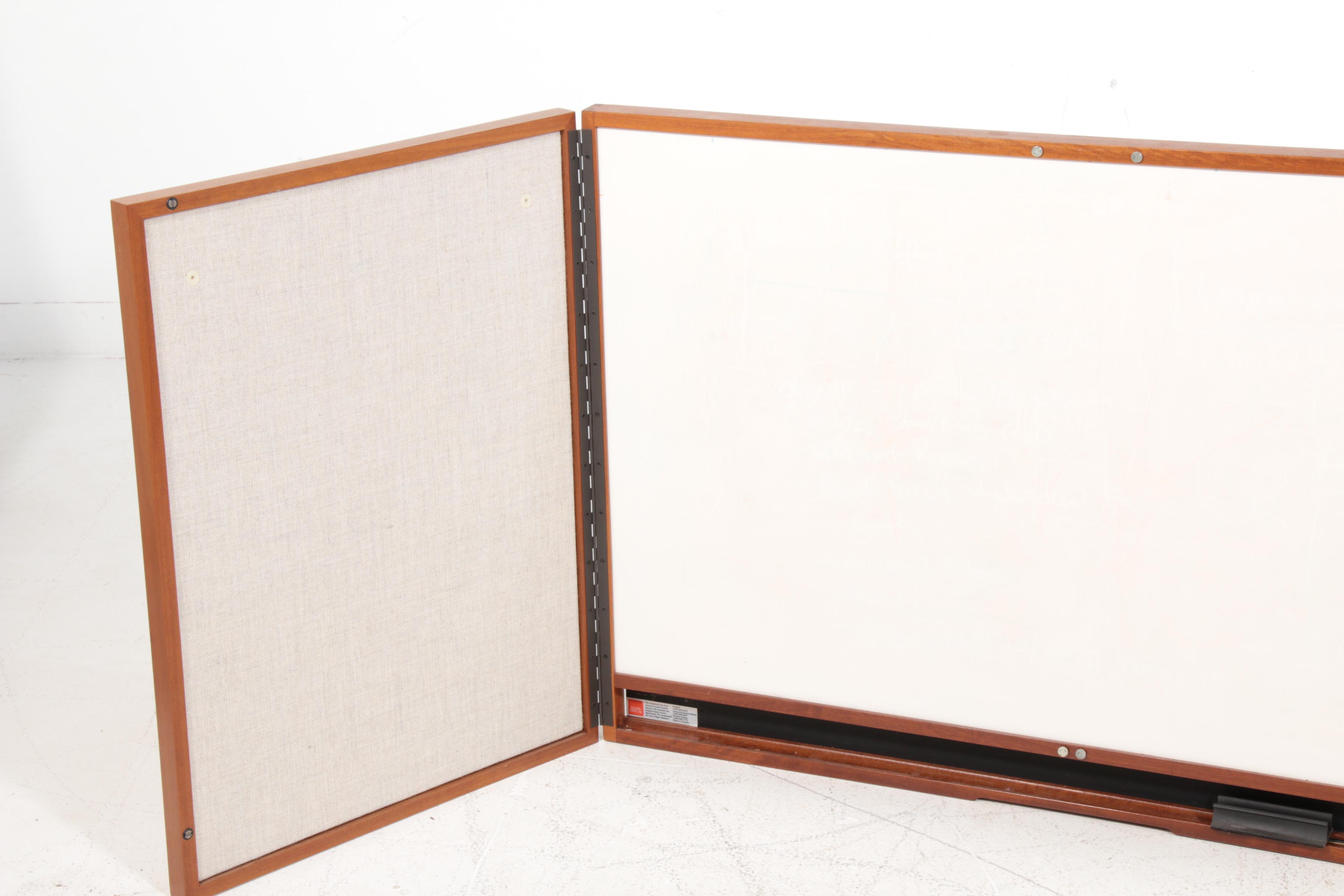 Egan Visual Modern Style Teak Folding White Board with Bulletin Board