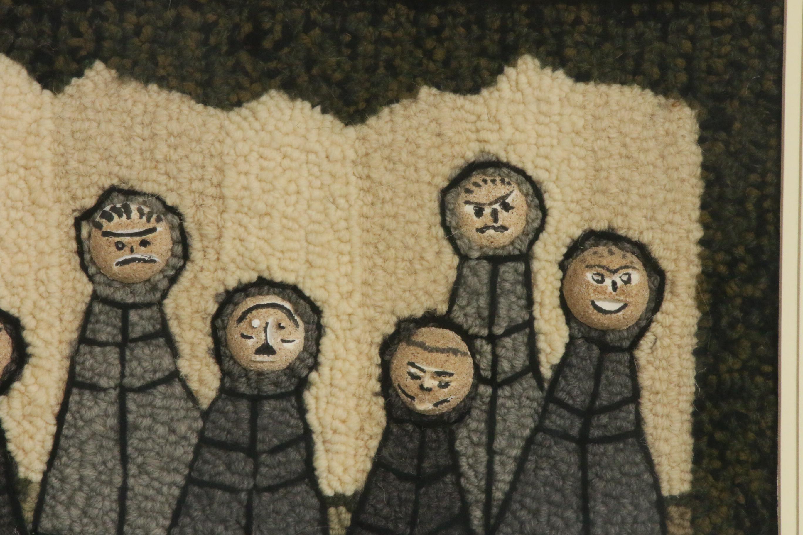 Ronald M. Rolfe Mixed Media and Hooked Wool Fiber Art "Five Monks and Two"