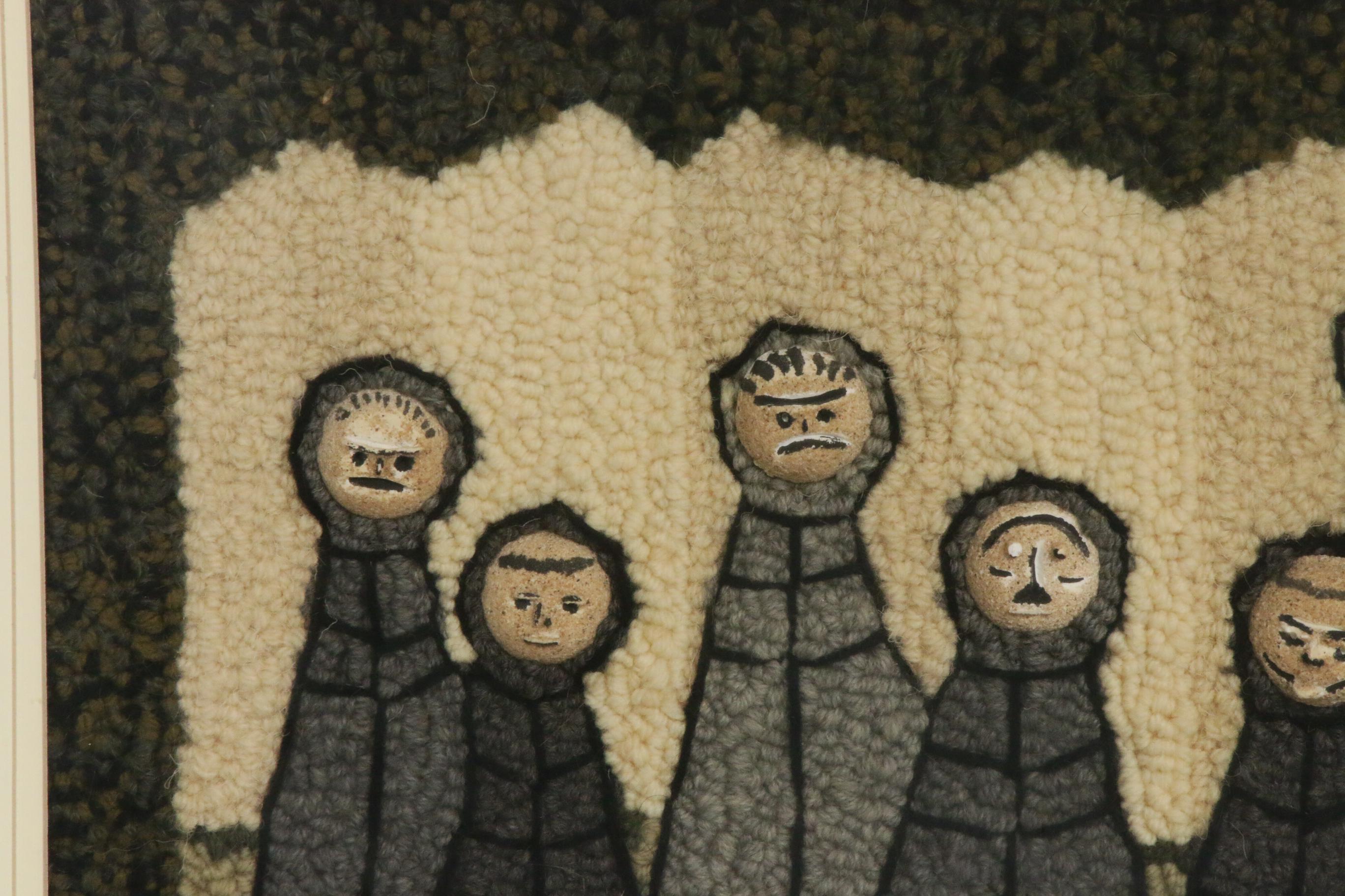 Ronald M. Rolfe Mixed Media and Hooked Wool Fiber Art "Five Monks and Two"
