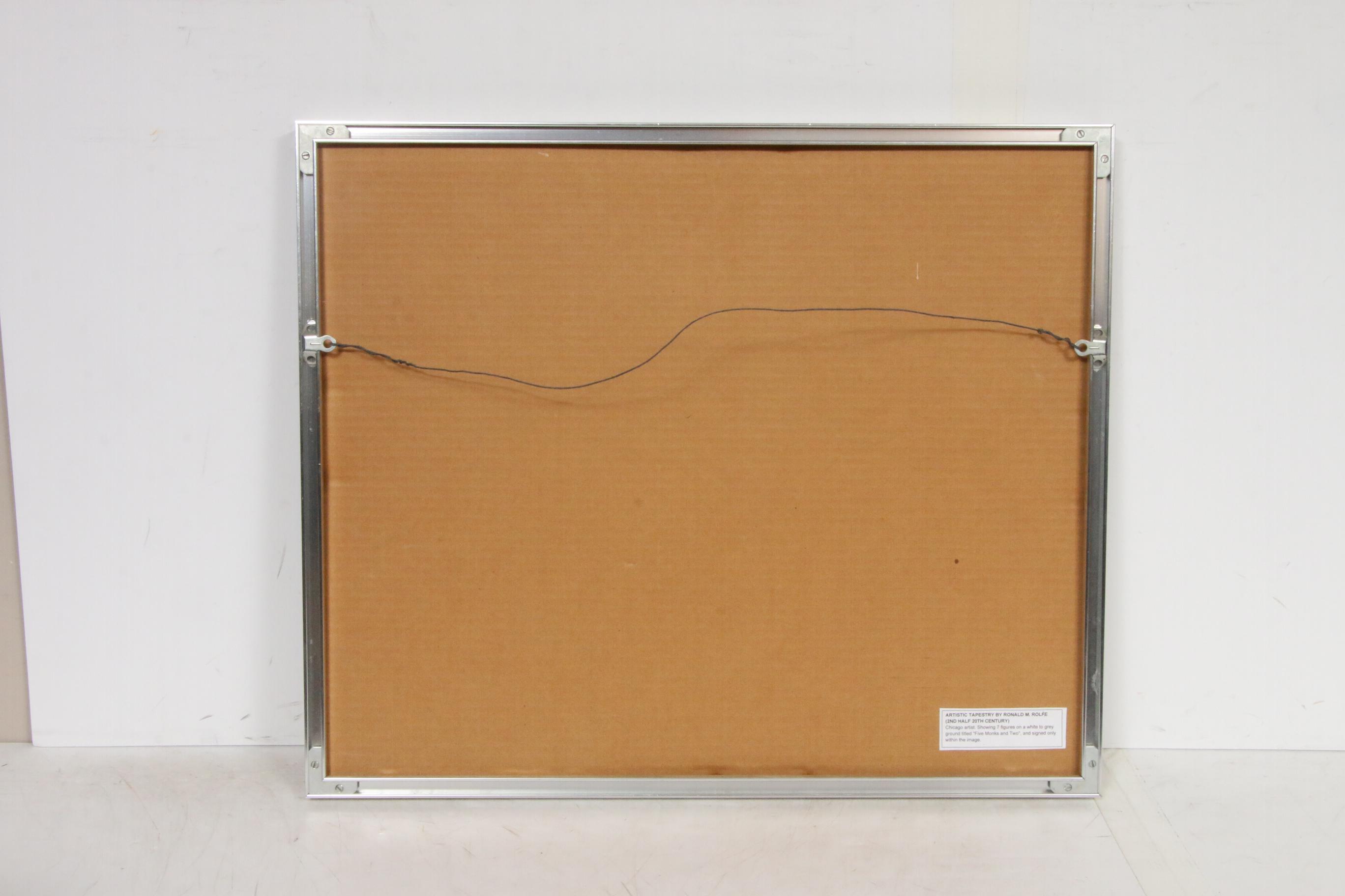 Ronald M. Rolfe Mixed Media and Hooked Wool Fiber Art "Five Monks and Two"