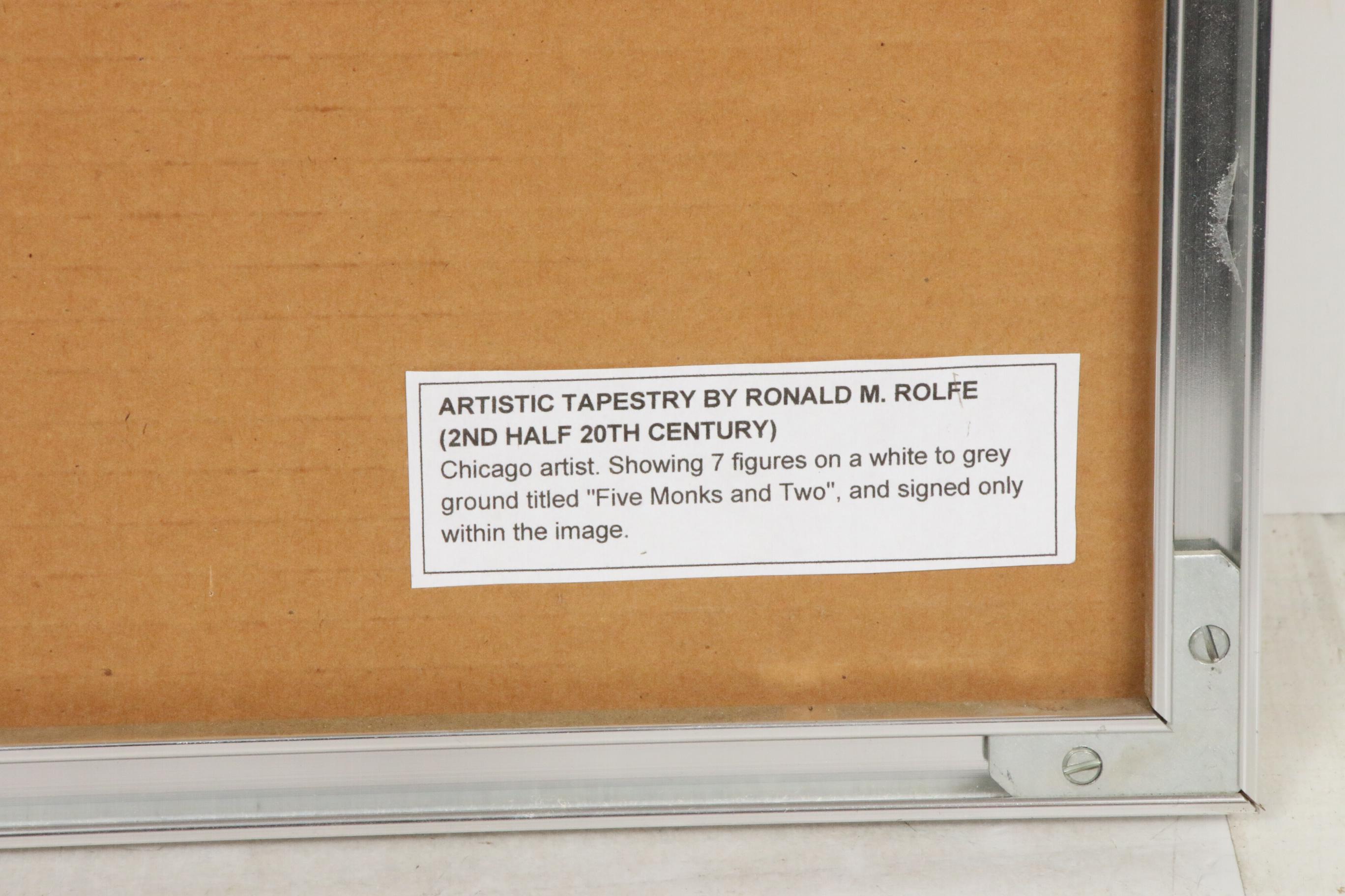 Ronald M. Rolfe Mixed Media and Hooked Wool Fiber Art "Five Monks and Two"