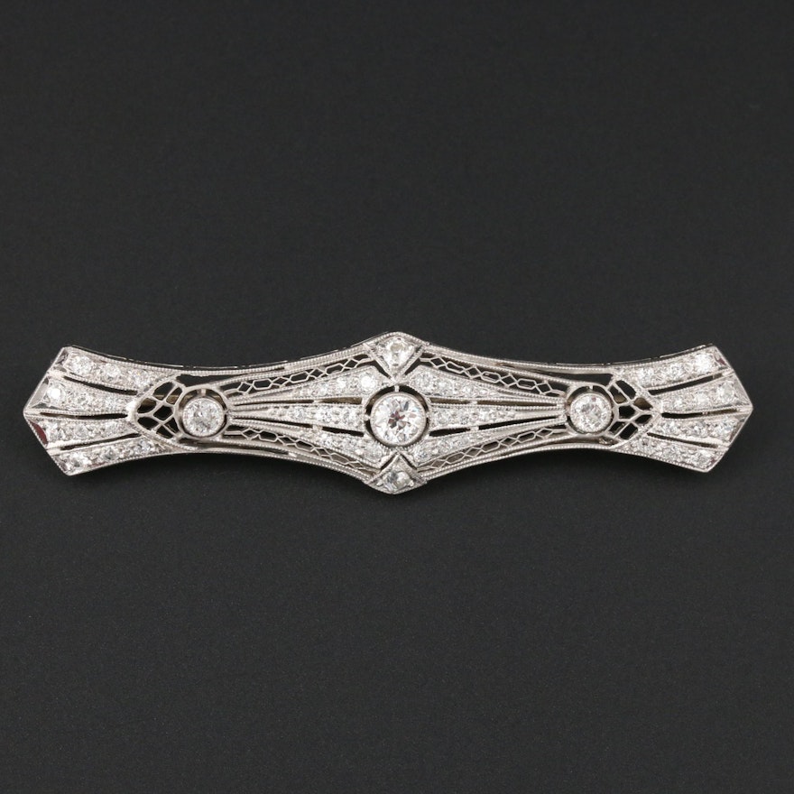 Circa 1930s Robert H Klintz Platinum 1.27 CTW Diamond Bar Brooch