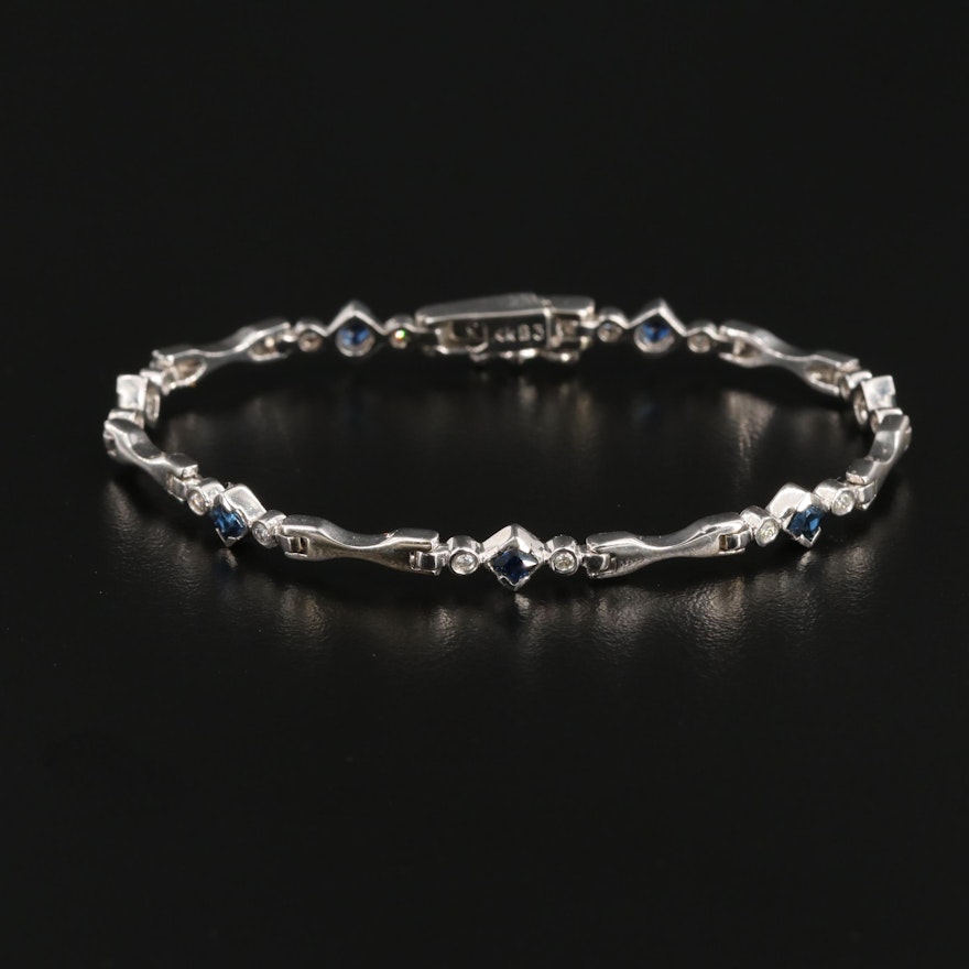 14K White Gold Sapphire and Diamond Bracelet