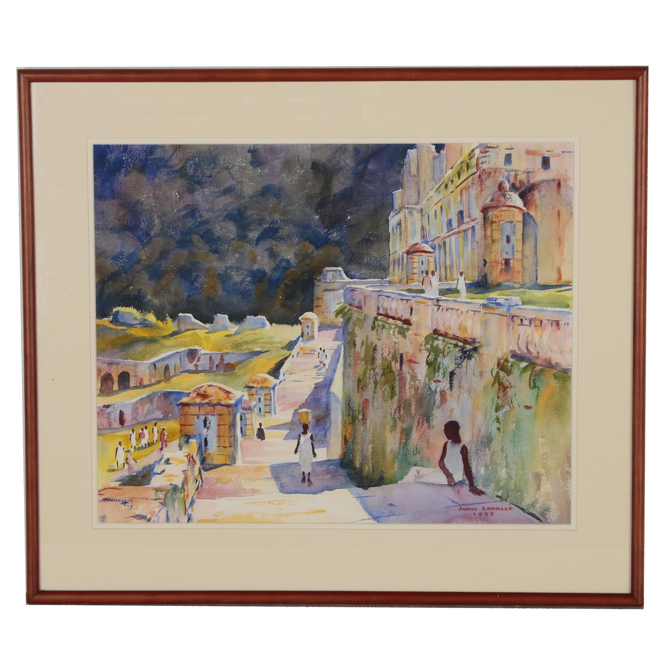 John Lavalle Watercolor Painting "Staircase Sam-Souci, Milot Haite"