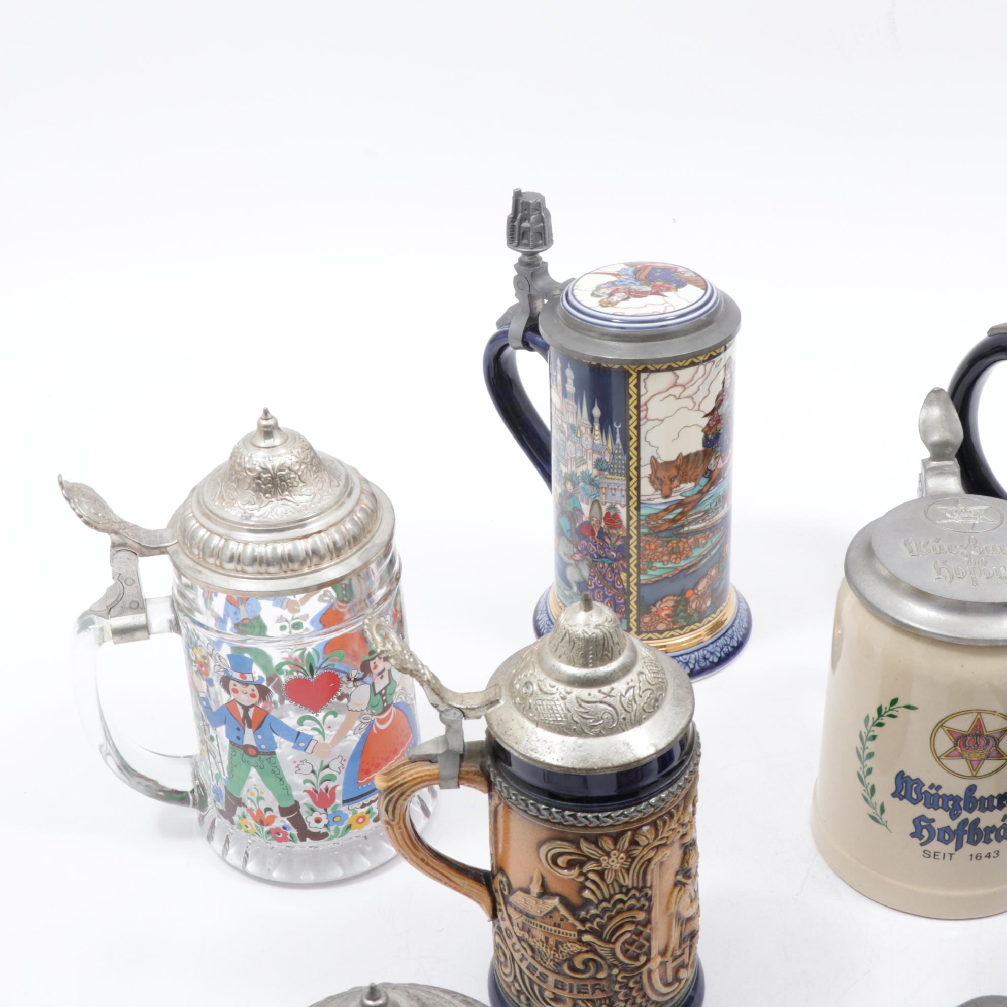 German Glass and Ceramic Steins Including Dümler & Breiden, BMF, and Balzar-Kopp
