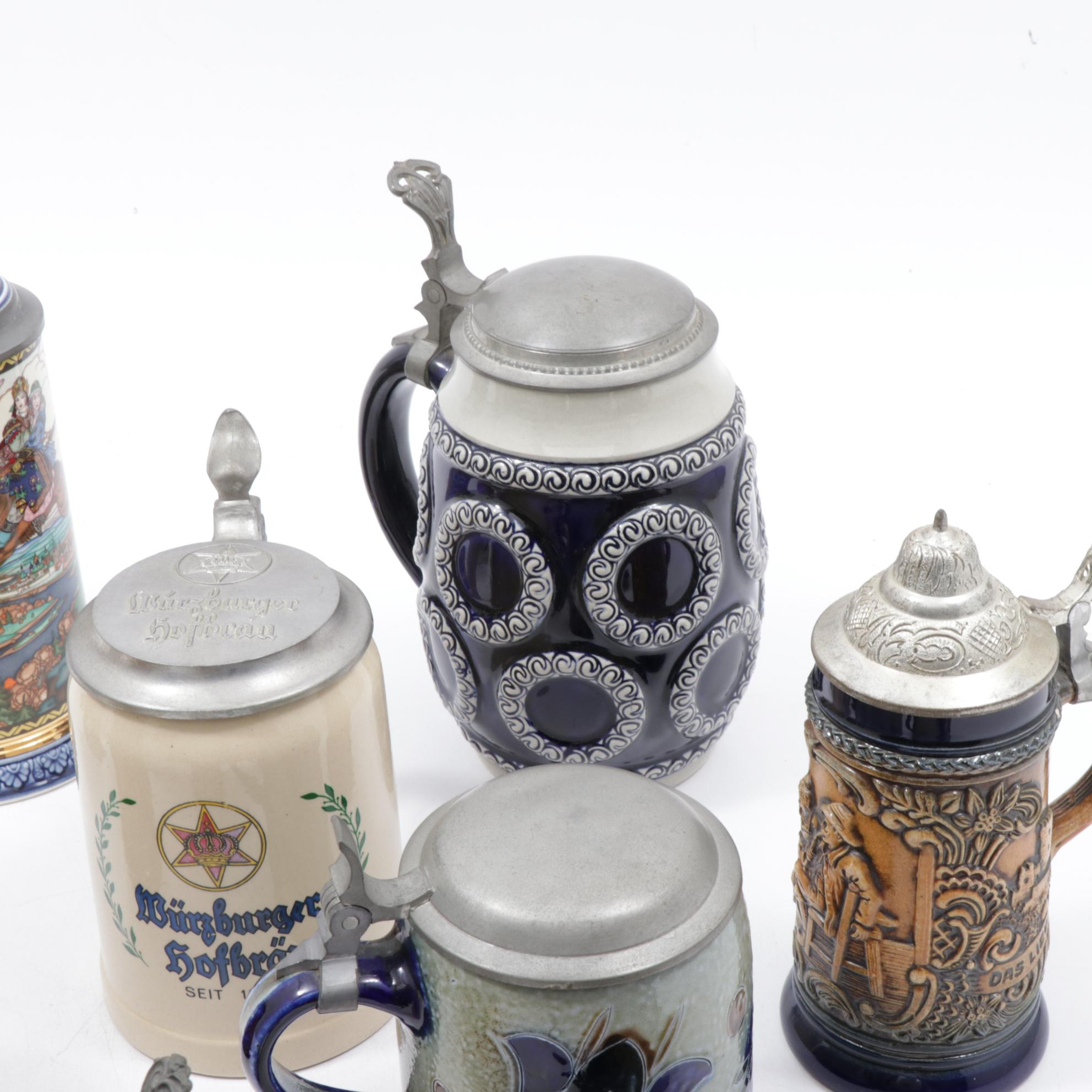 German Glass and Ceramic Steins Including Dümler & Breiden, BMF, and Balzar-Kopp