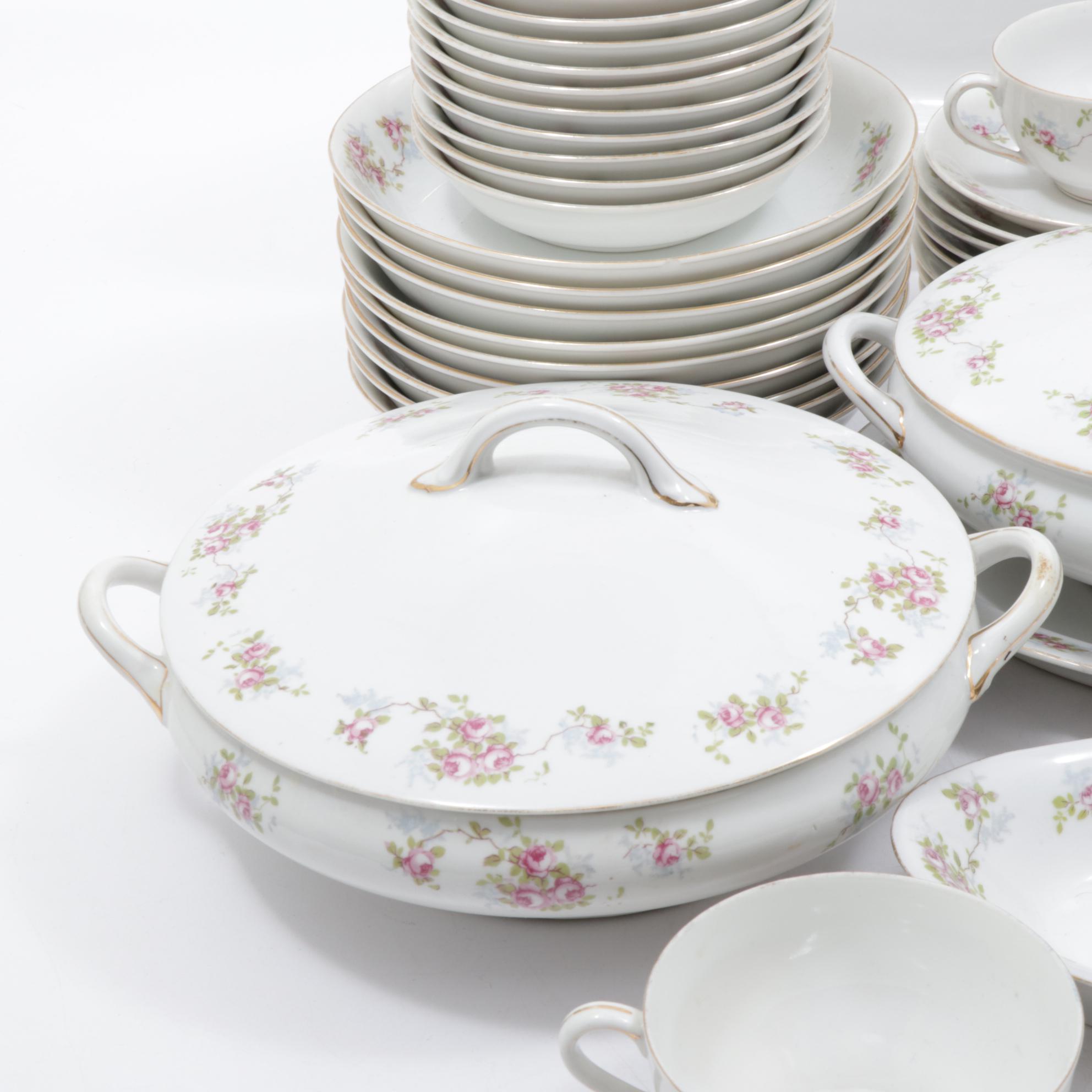 Morimura Gumi Hand-Painted Pink Rose Porcelain Dinnerware