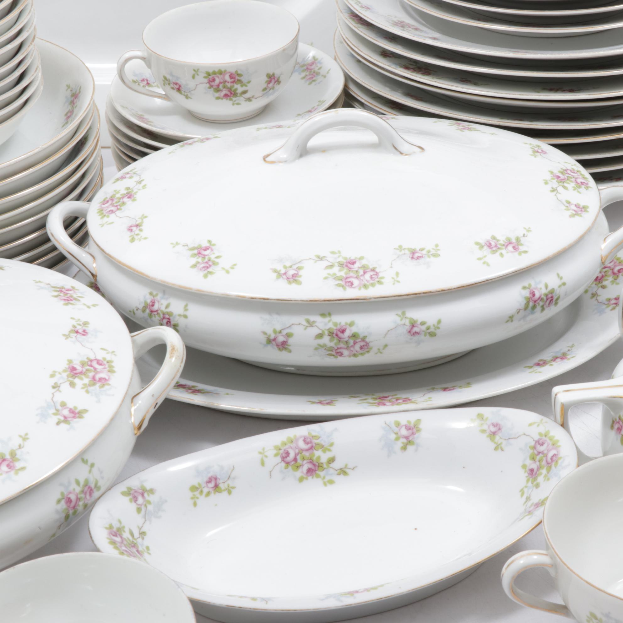 Morimura Gumi Hand-Painted Pink Rose Porcelain Dinnerware