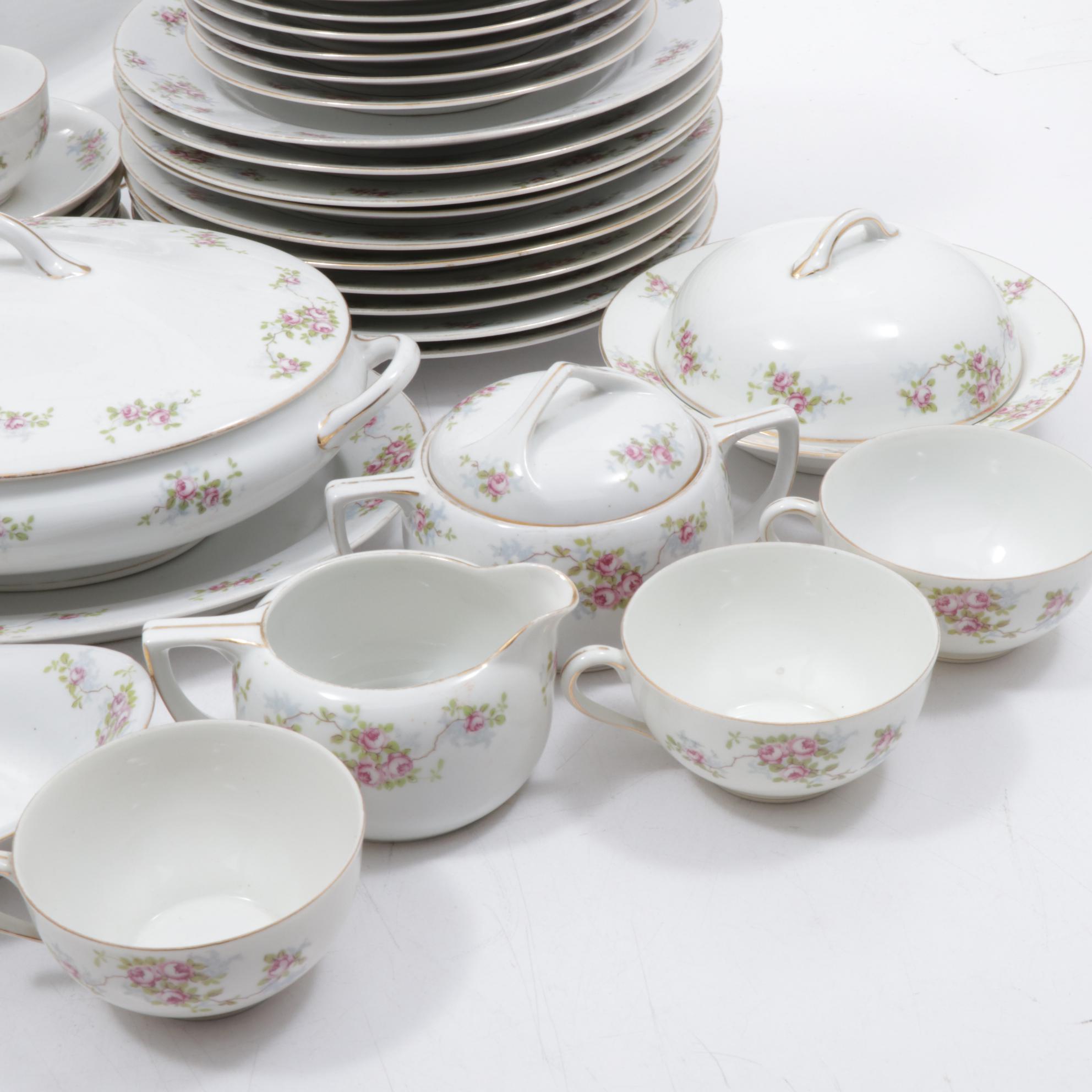 Morimura Gumi Hand-Painted Pink Rose Porcelain Dinnerware