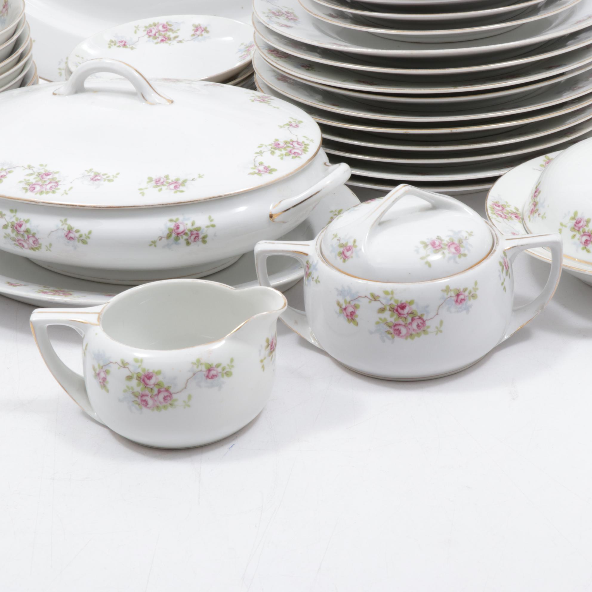 Morimura Gumi Hand-Painted Pink Rose Porcelain Dinnerware