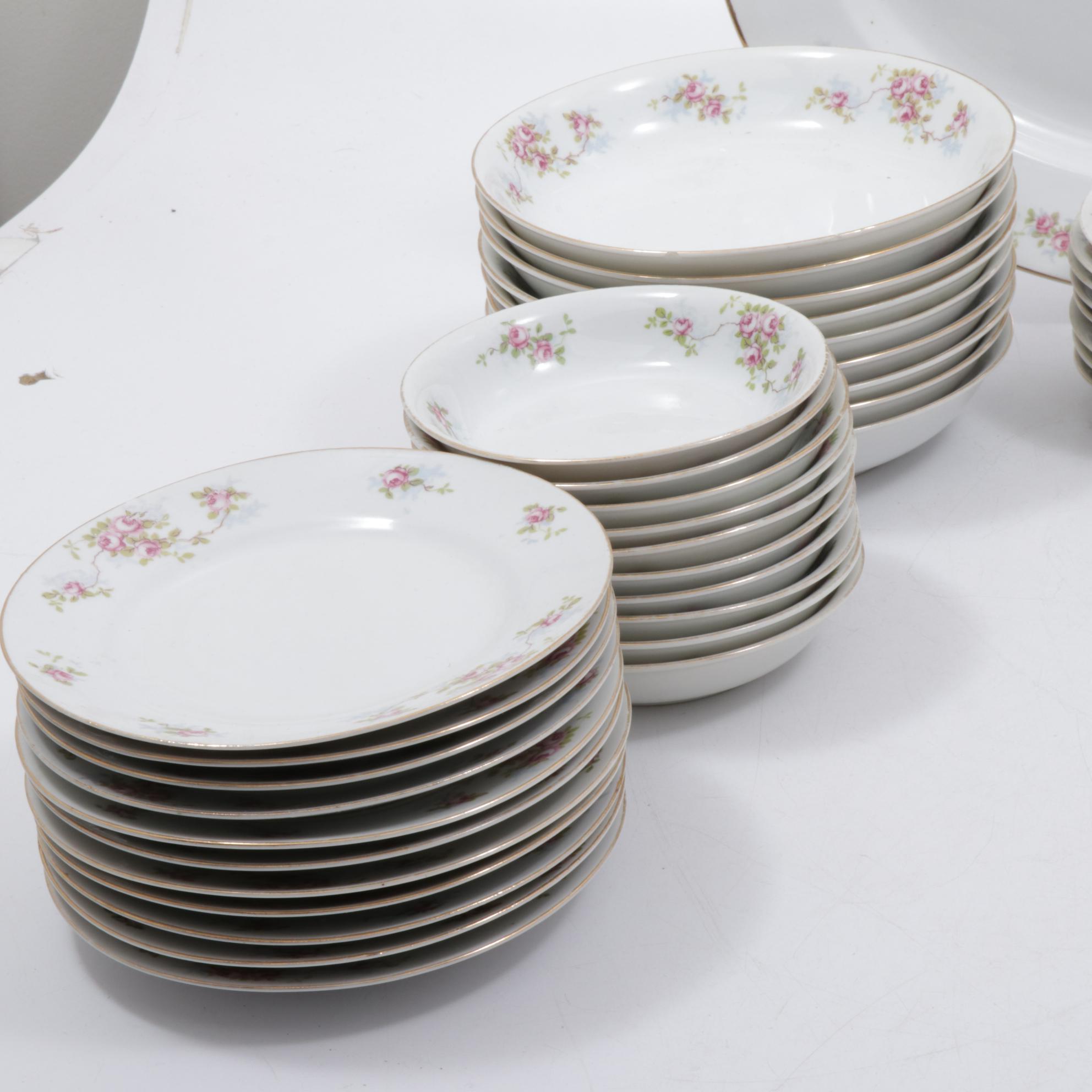 Morimura Gumi Hand-Painted Pink Rose Porcelain Dinnerware