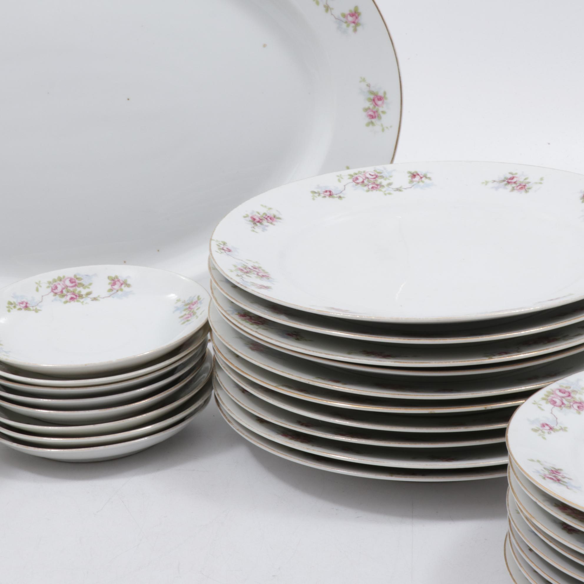 Morimura Gumi Hand-Painted Pink Rose Porcelain Dinnerware