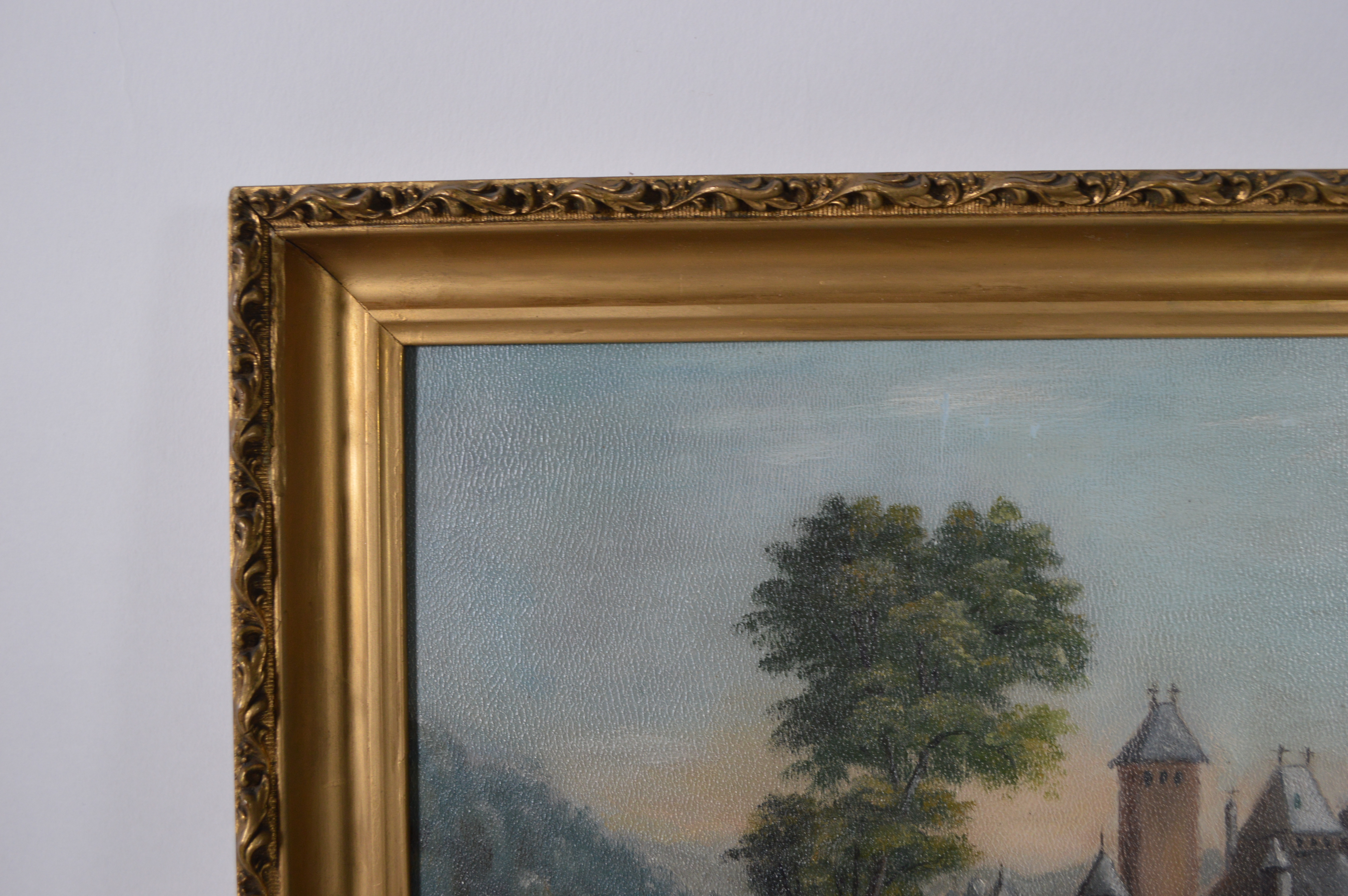 William Schurr Oil Painting of Castle on Lake, Circa 1870