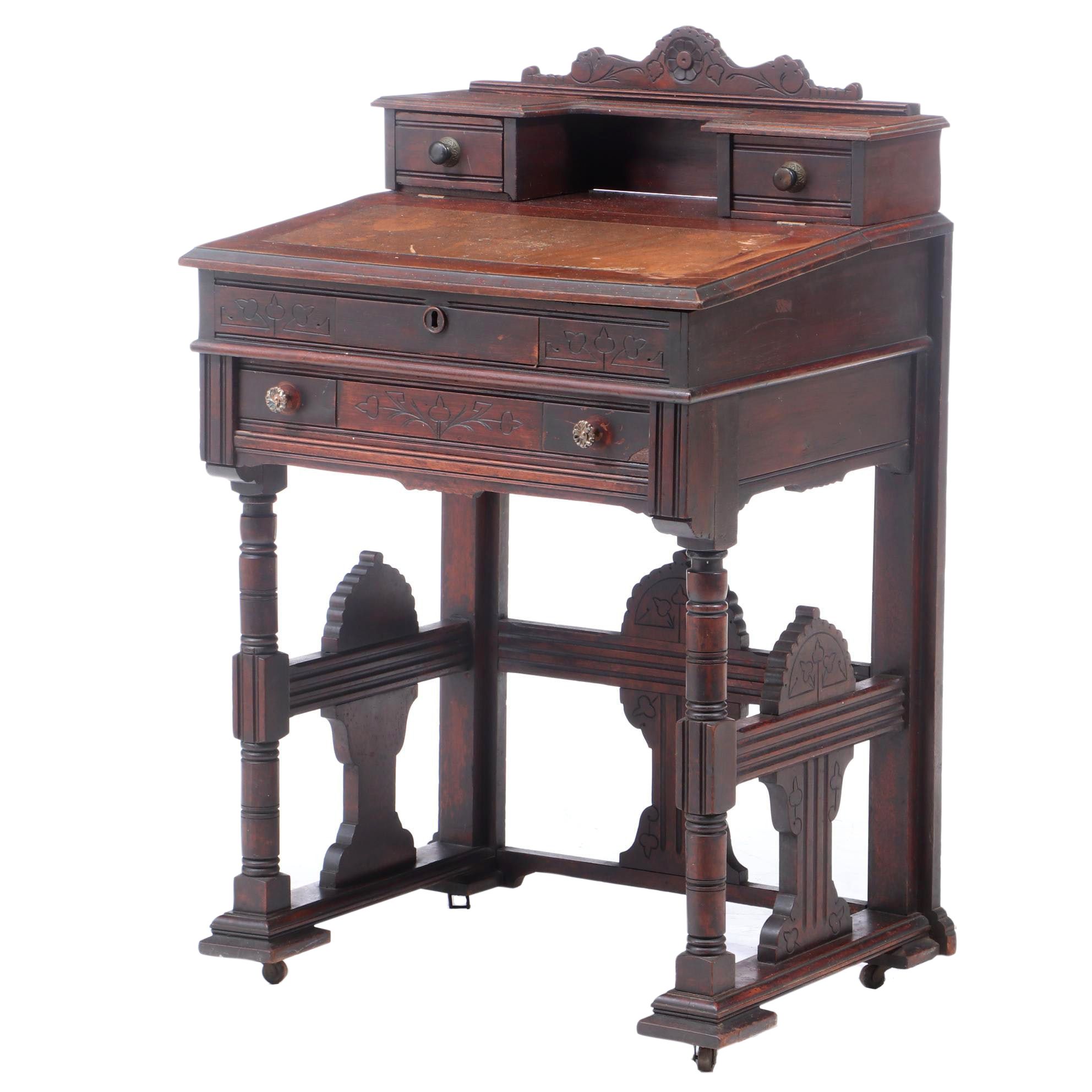 Victorian Eastlake Walnut Standing Desk, Late 19th Century
