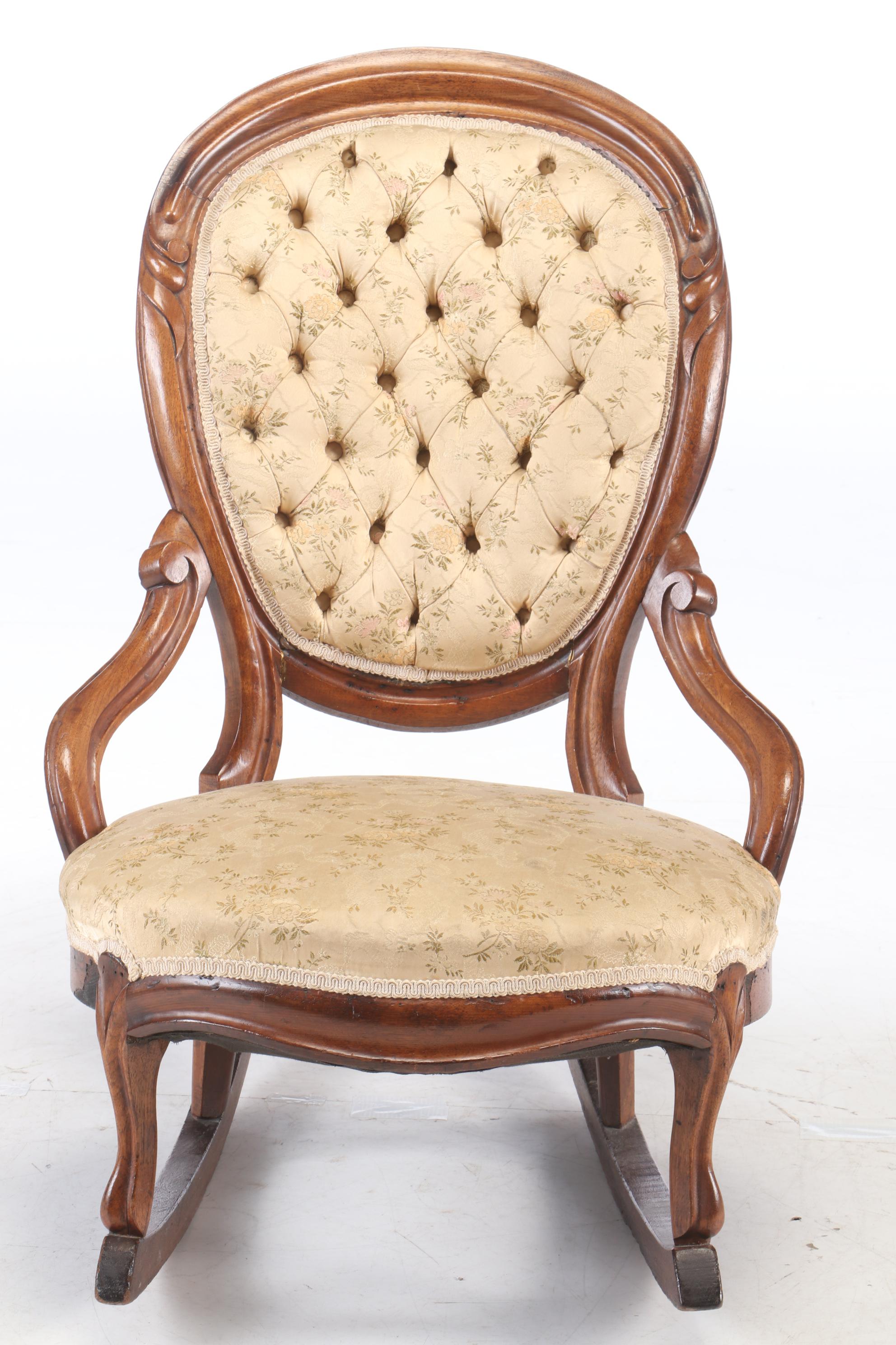 Rococo Revival Carved Walnut Rocking Chair, Third Quarter 19th Century