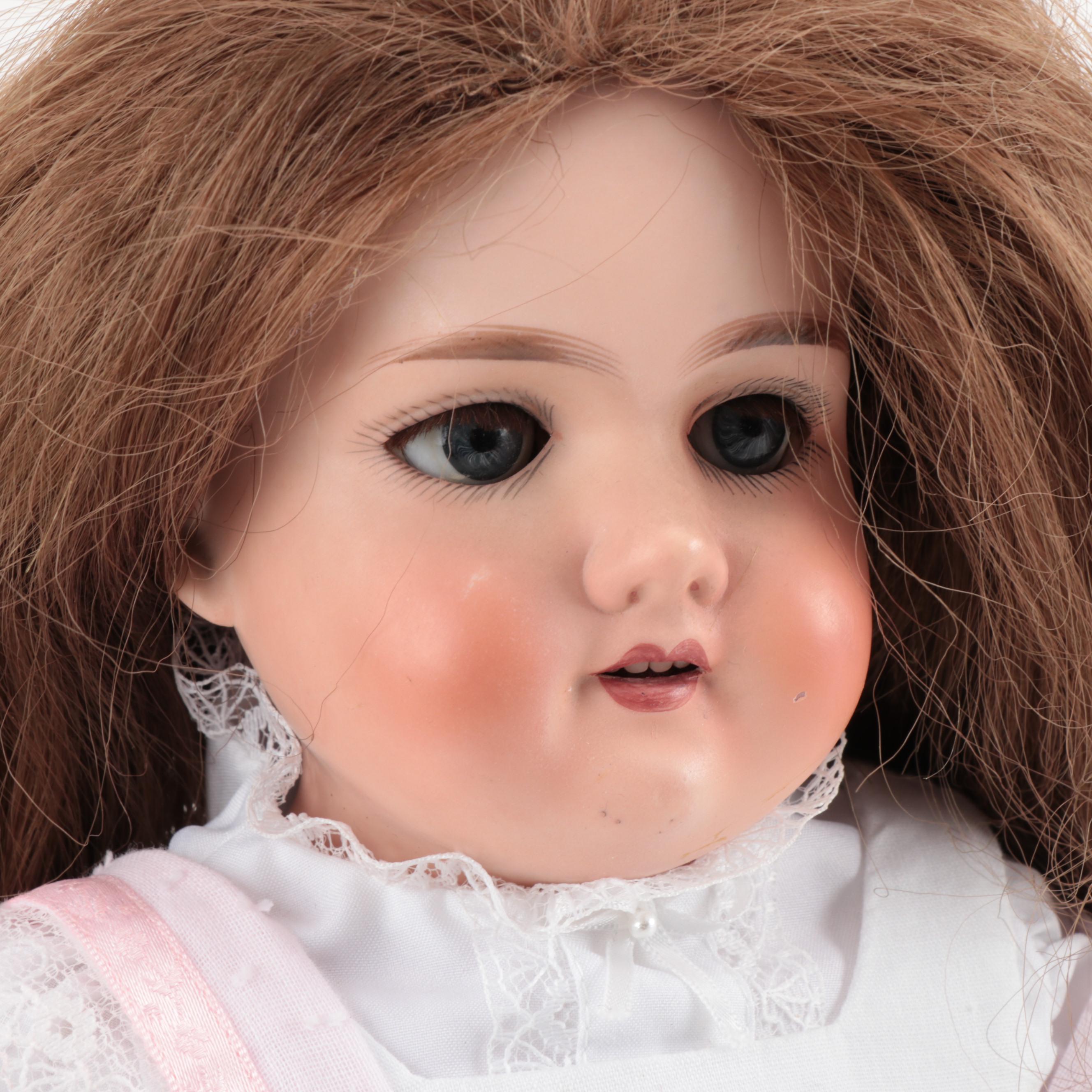 Armand Marseille Bisque Head Doll With Kid Leather Jointed Body, Early 19th C.