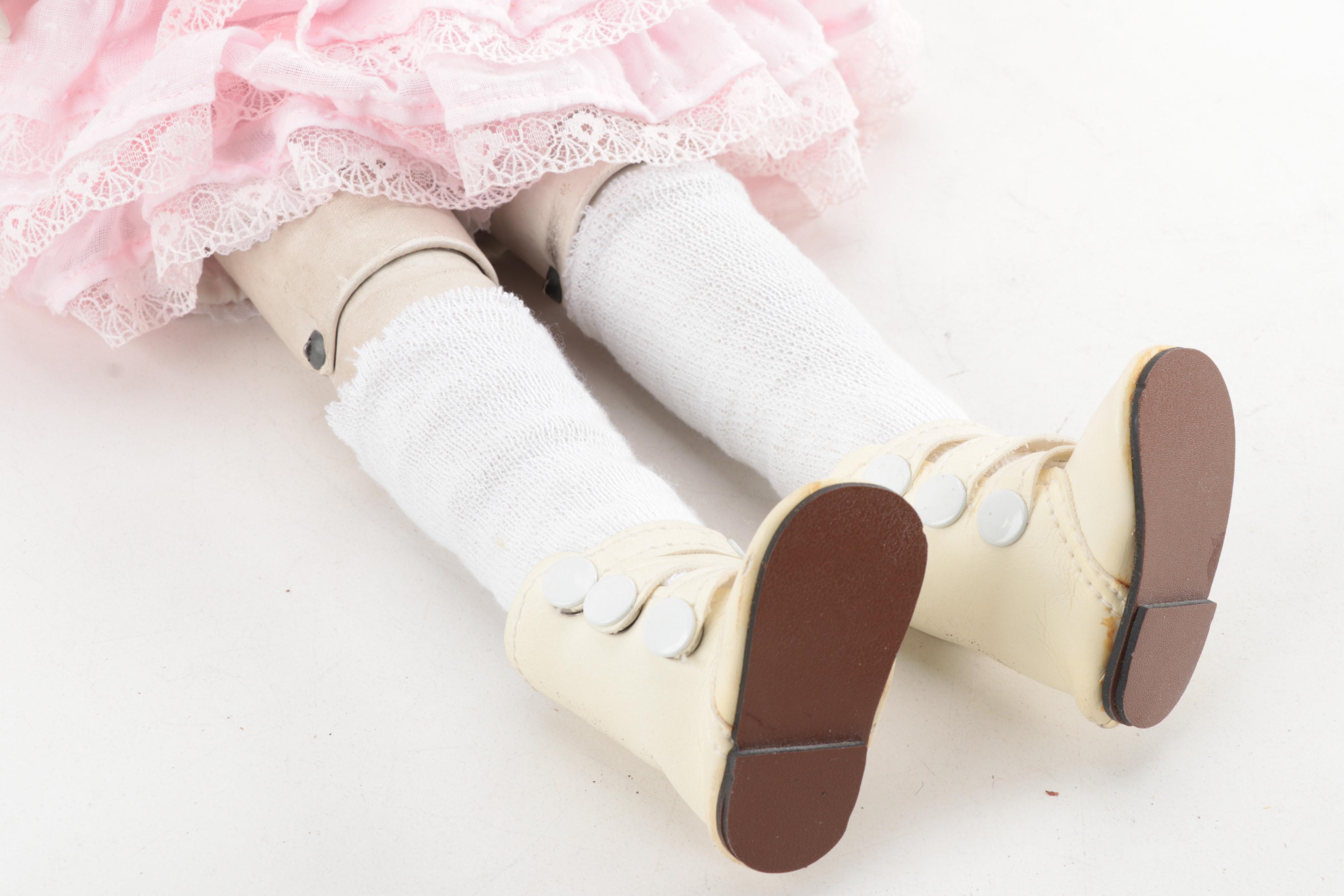 Armand Marseille Bisque Head Doll With Kid Leather Jointed Body, Early 19th C.