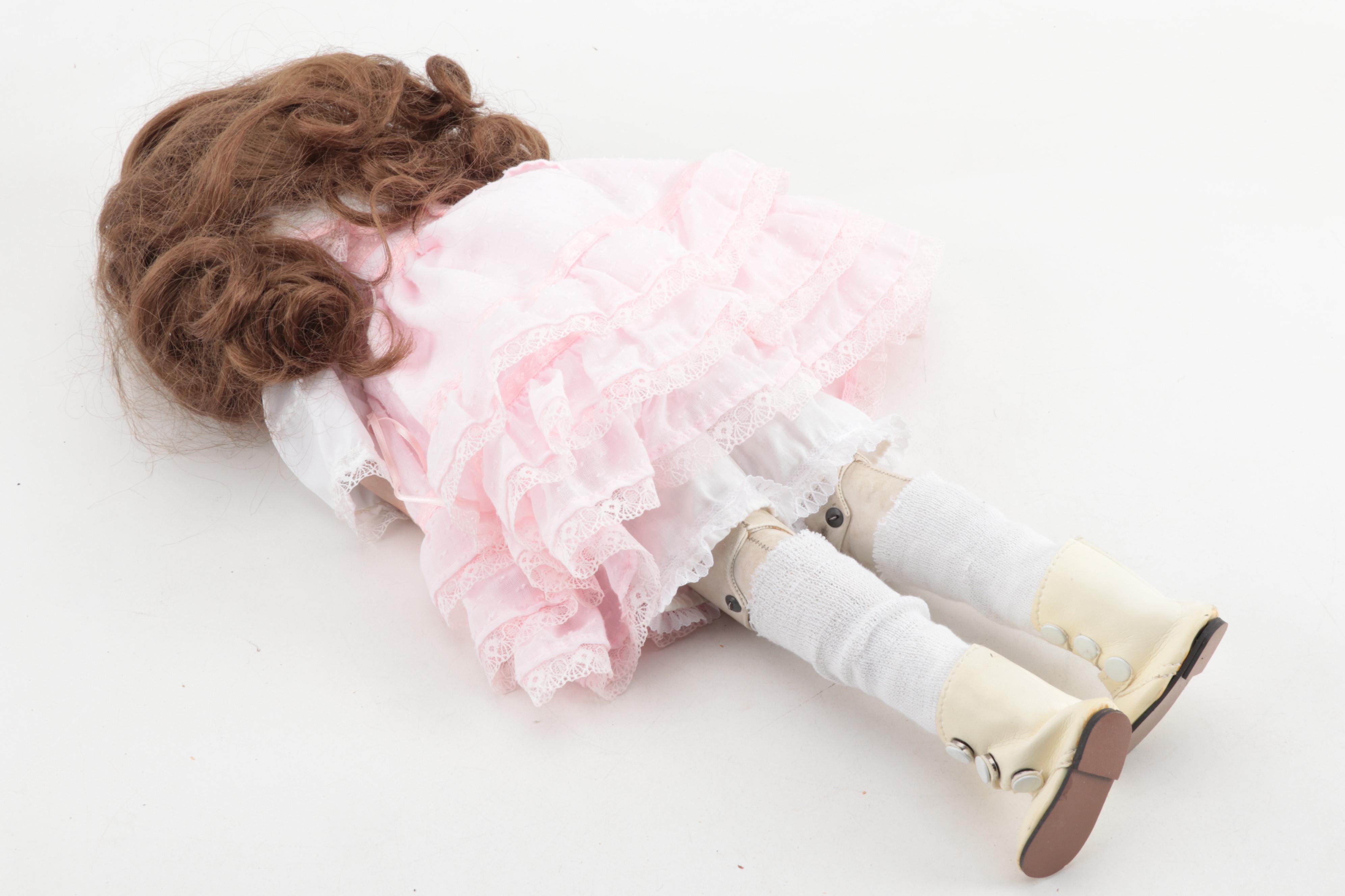 Armand Marseille Bisque Head Doll With Kid Leather Jointed Body, Early 19th C.