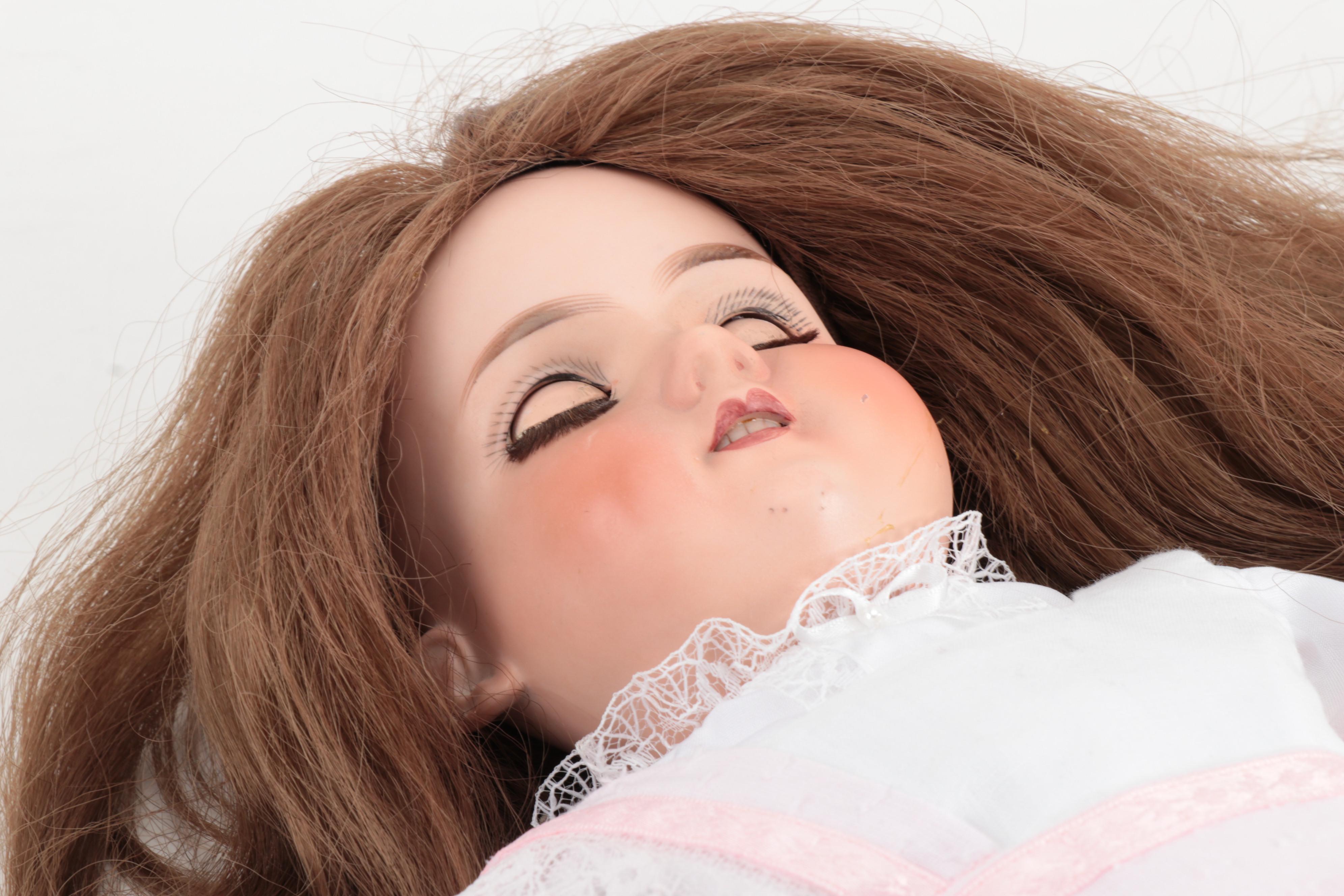 Armand Marseille Bisque Head Doll With Kid Leather Jointed Body, Early 19th C.