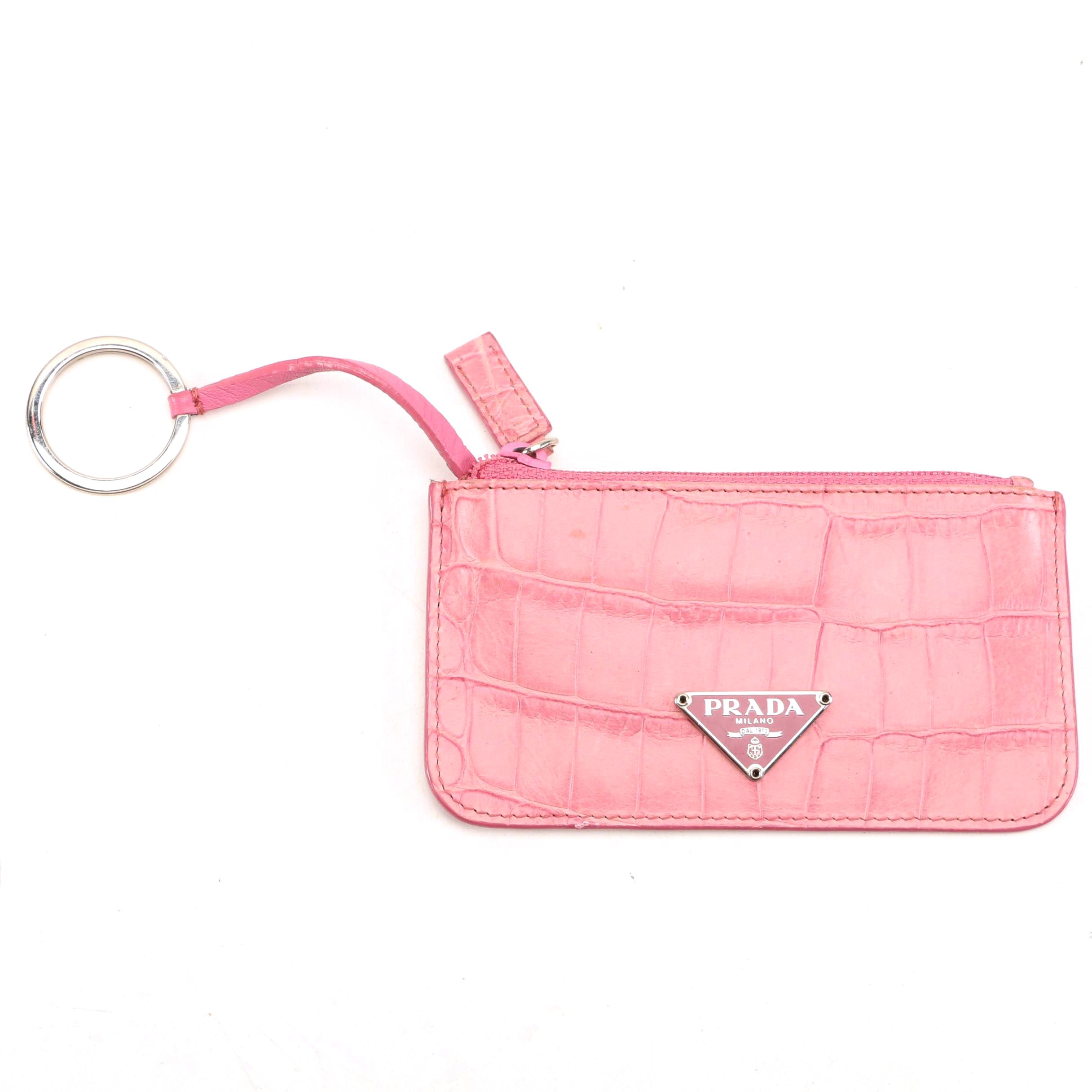 Prada Alligator Embossed Key Chain Coin Purse