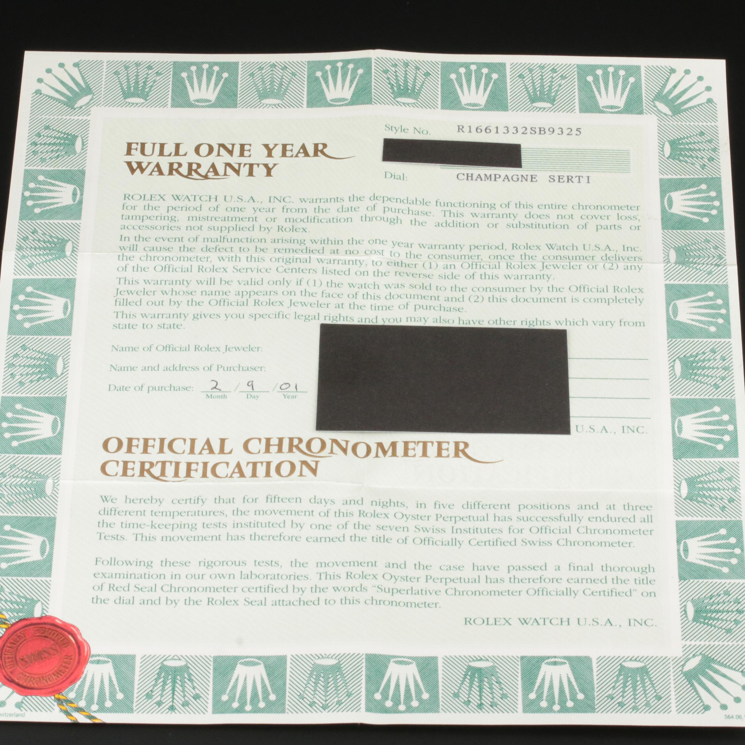 Rolex 18K Submariner Sapphire and Diamond Watch with Serti Dial, 1999