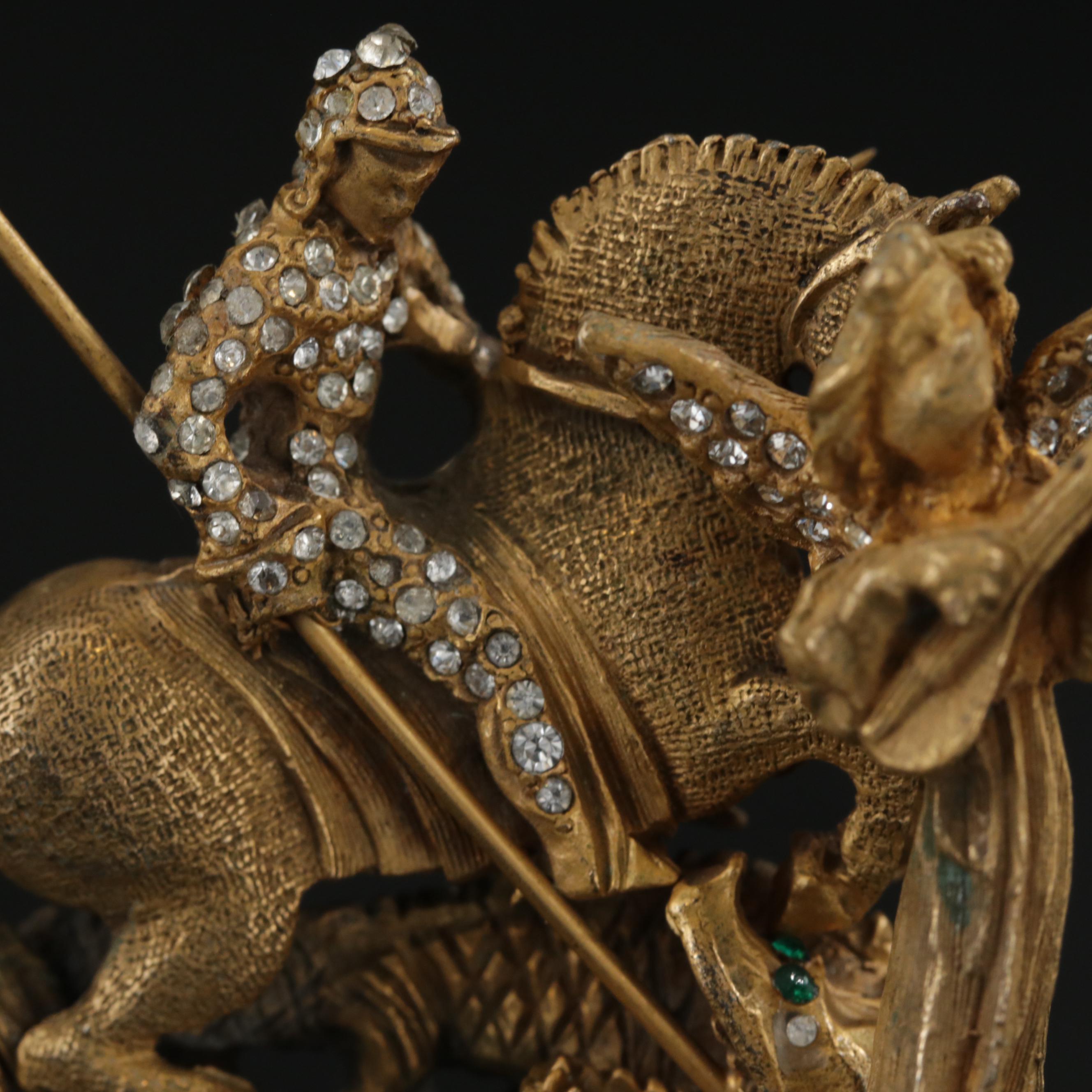 Vintage De Nicola Saint George and the Dragon and Angel Brooches