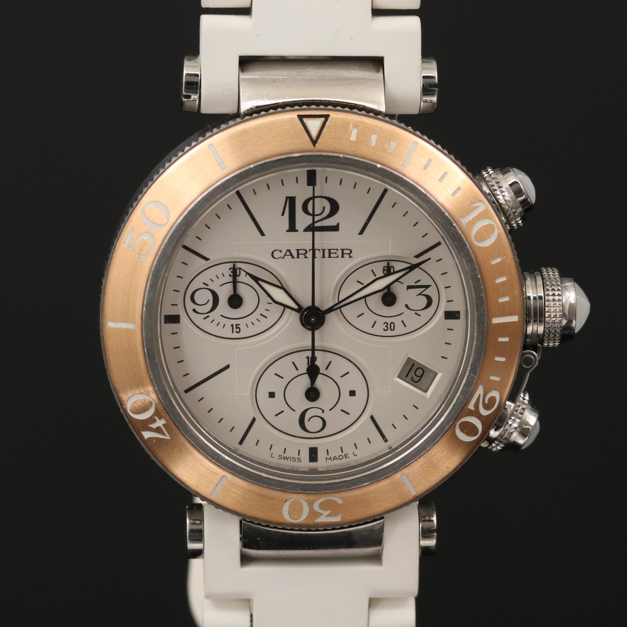 Cartier Pasha Seatimer 18K Rose Gold and Stainless Steel Chronograph Watch