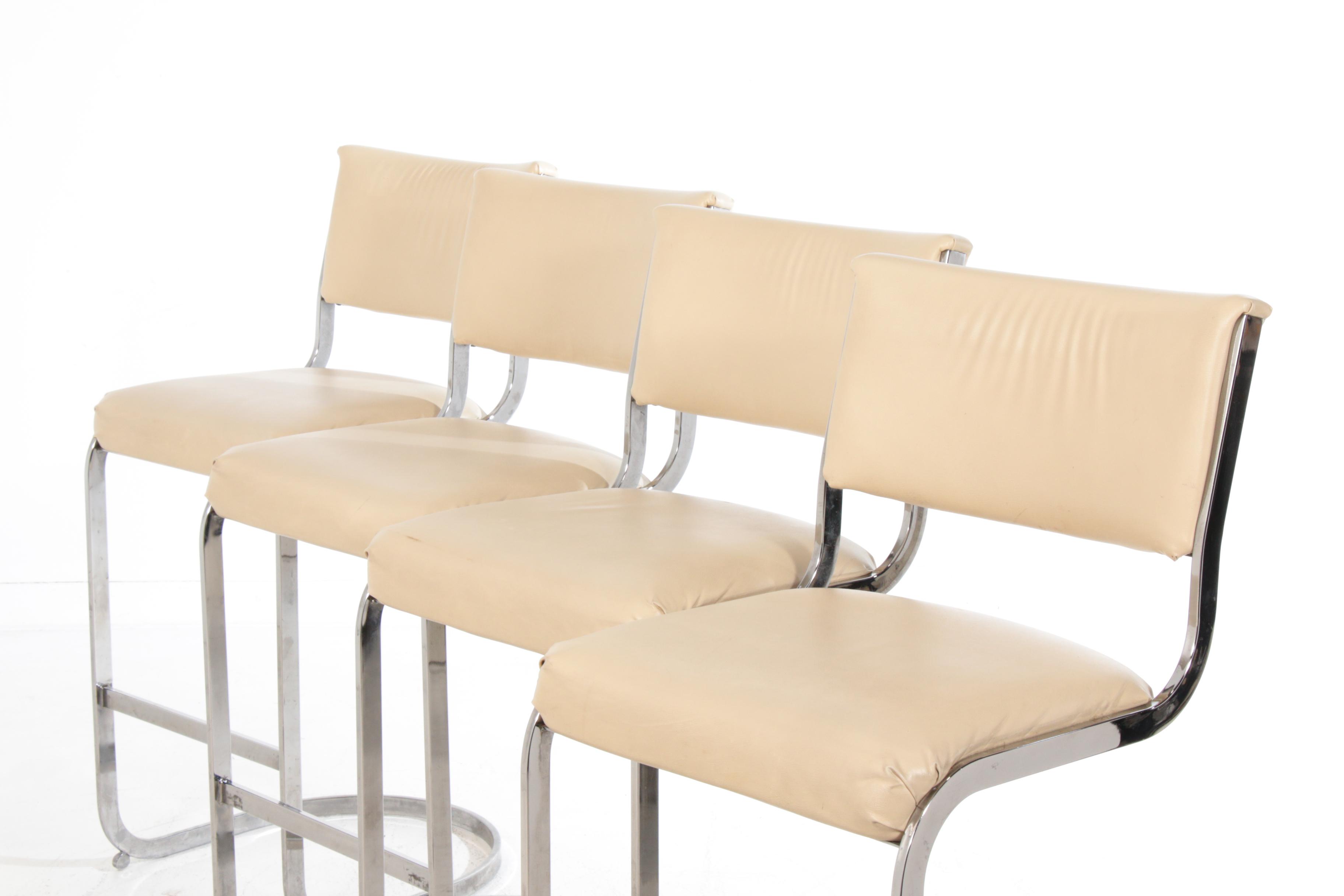 Cal-Style Furniture Mfg. Co. Modernist Chrome and Vinyl Bar Stools, 1990s