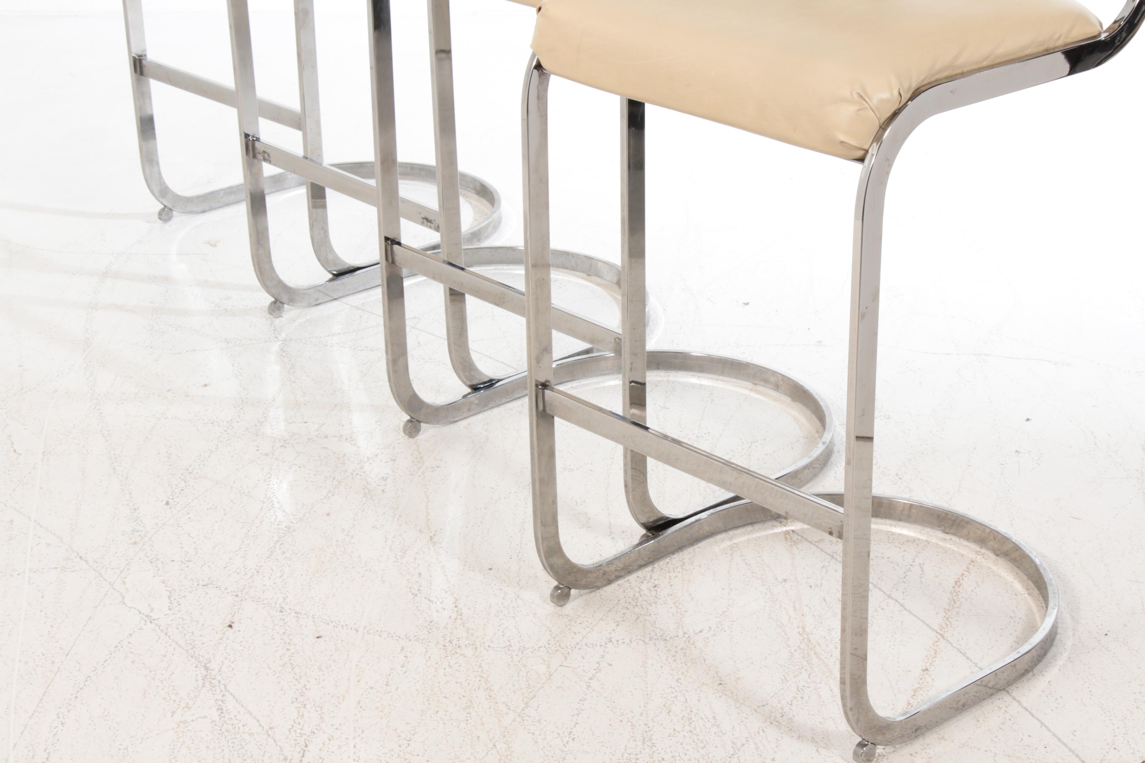 Cal-Style Furniture Mfg. Co. Modernist Chrome and Vinyl Bar Stools, 1990s