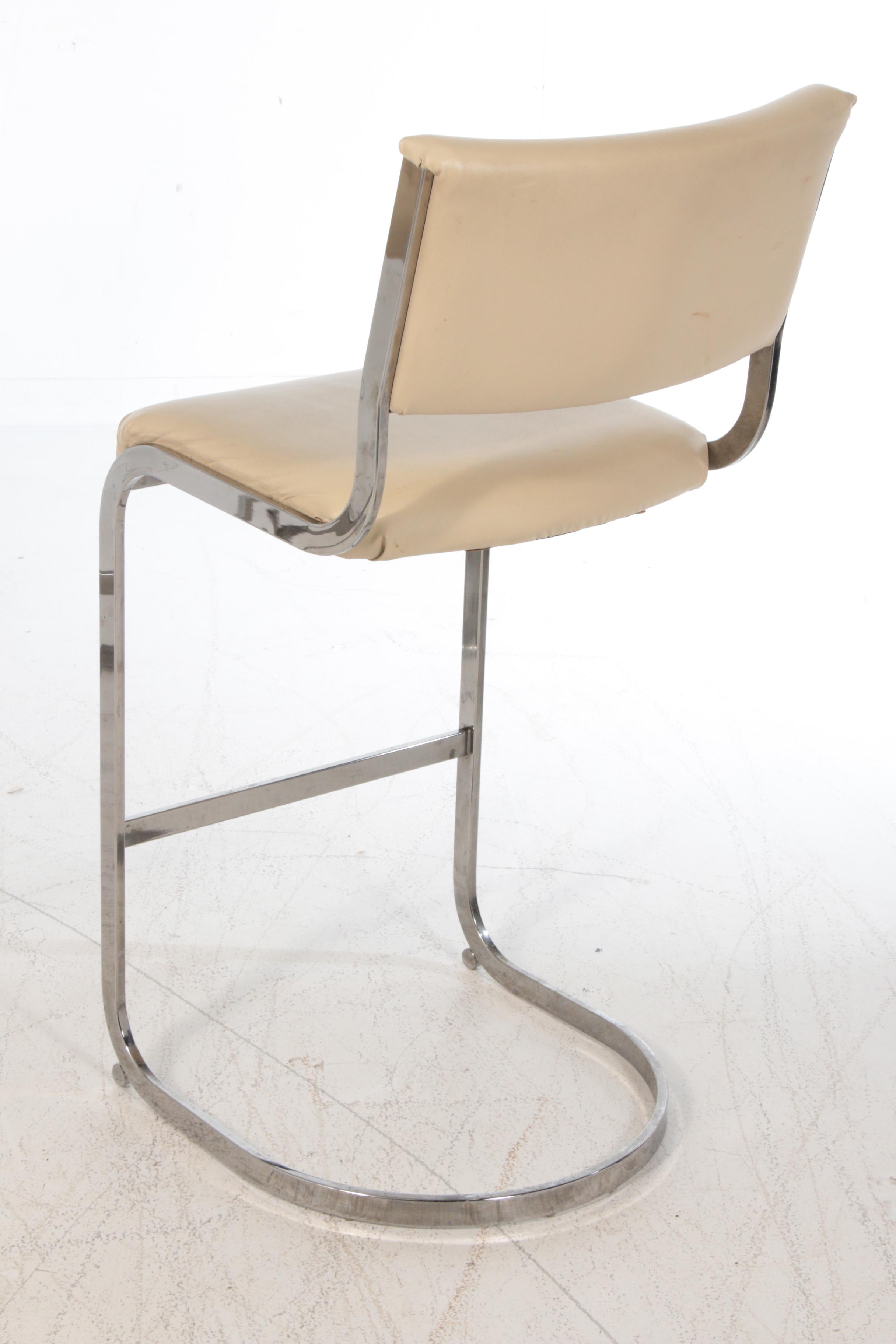 Cal-Style Furniture Mfg. Co. Modernist Chrome and Vinyl Bar Stools, 1990s