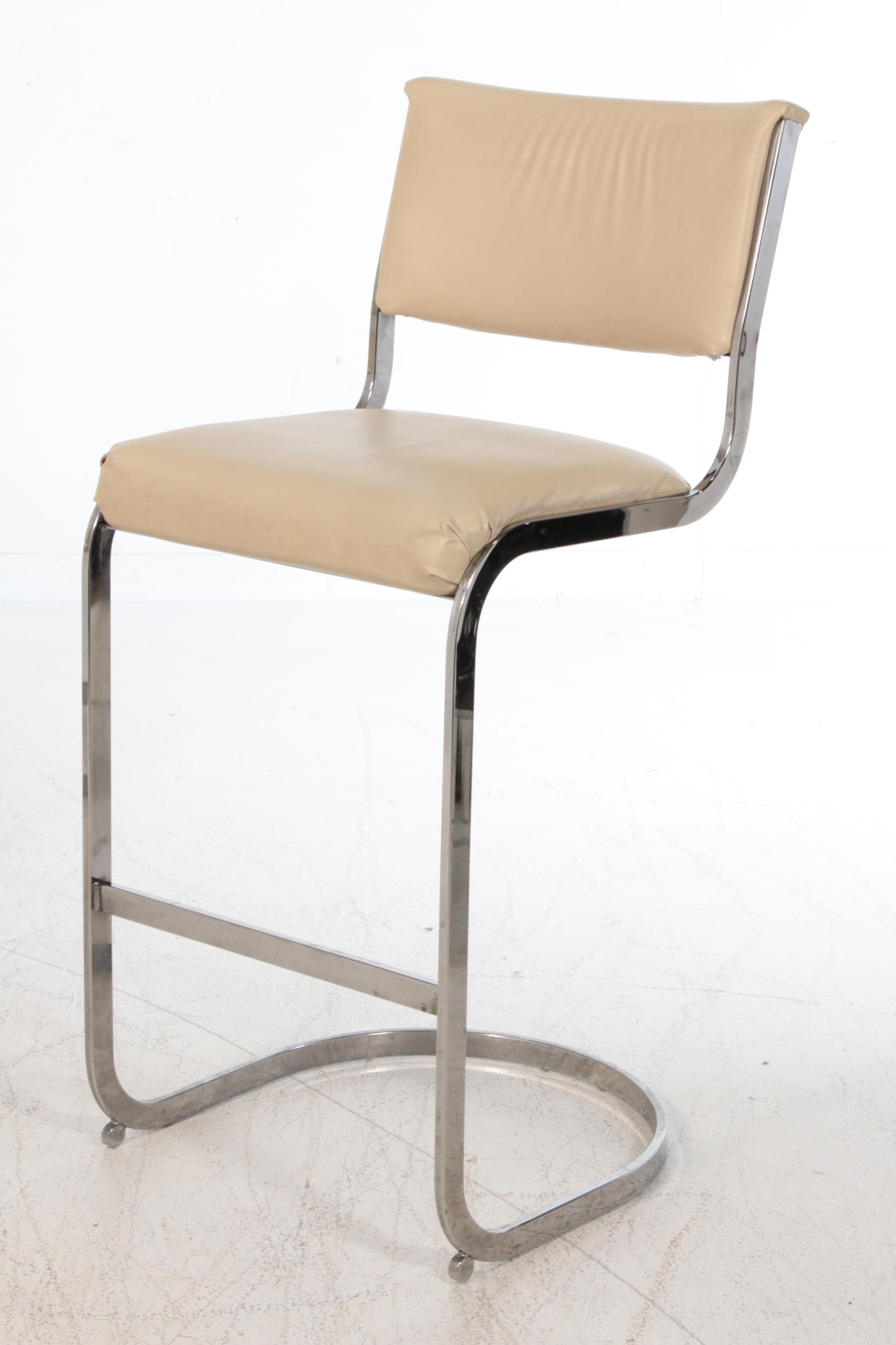 Cal-Style Furniture Mfg. Co. Modernist Chrome and Vinyl Bar Stools, 1990s