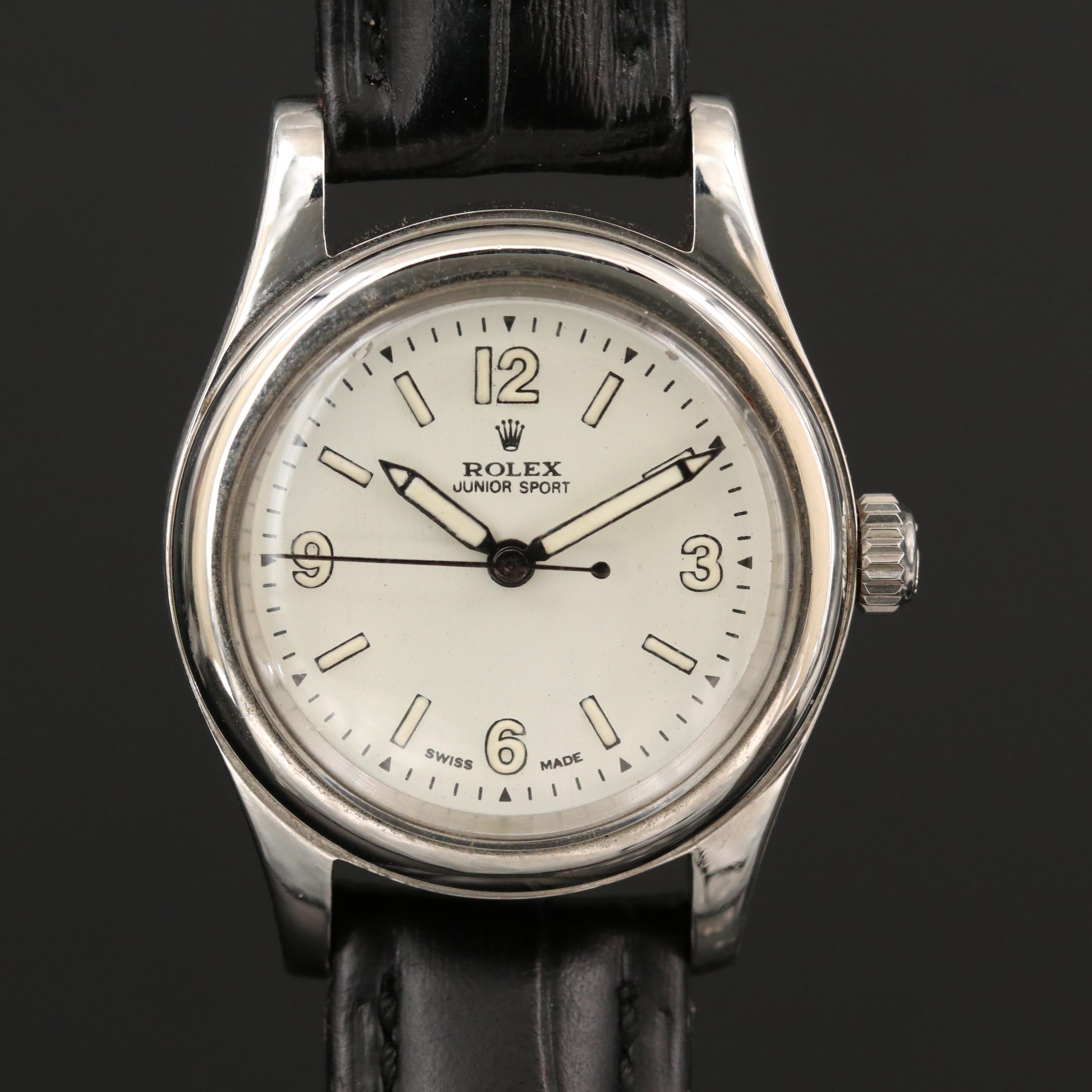 Rolex Junior Sport Stainless Steel Stem Wind Watch, Vintage