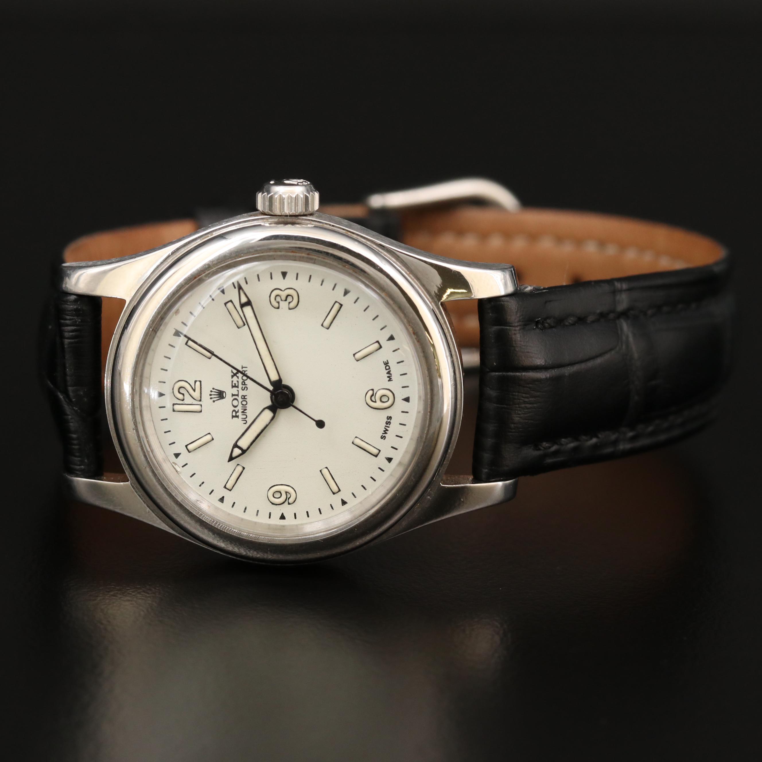 Rolex Junior Sport Stainless Steel Stem Wind Watch, Vintage