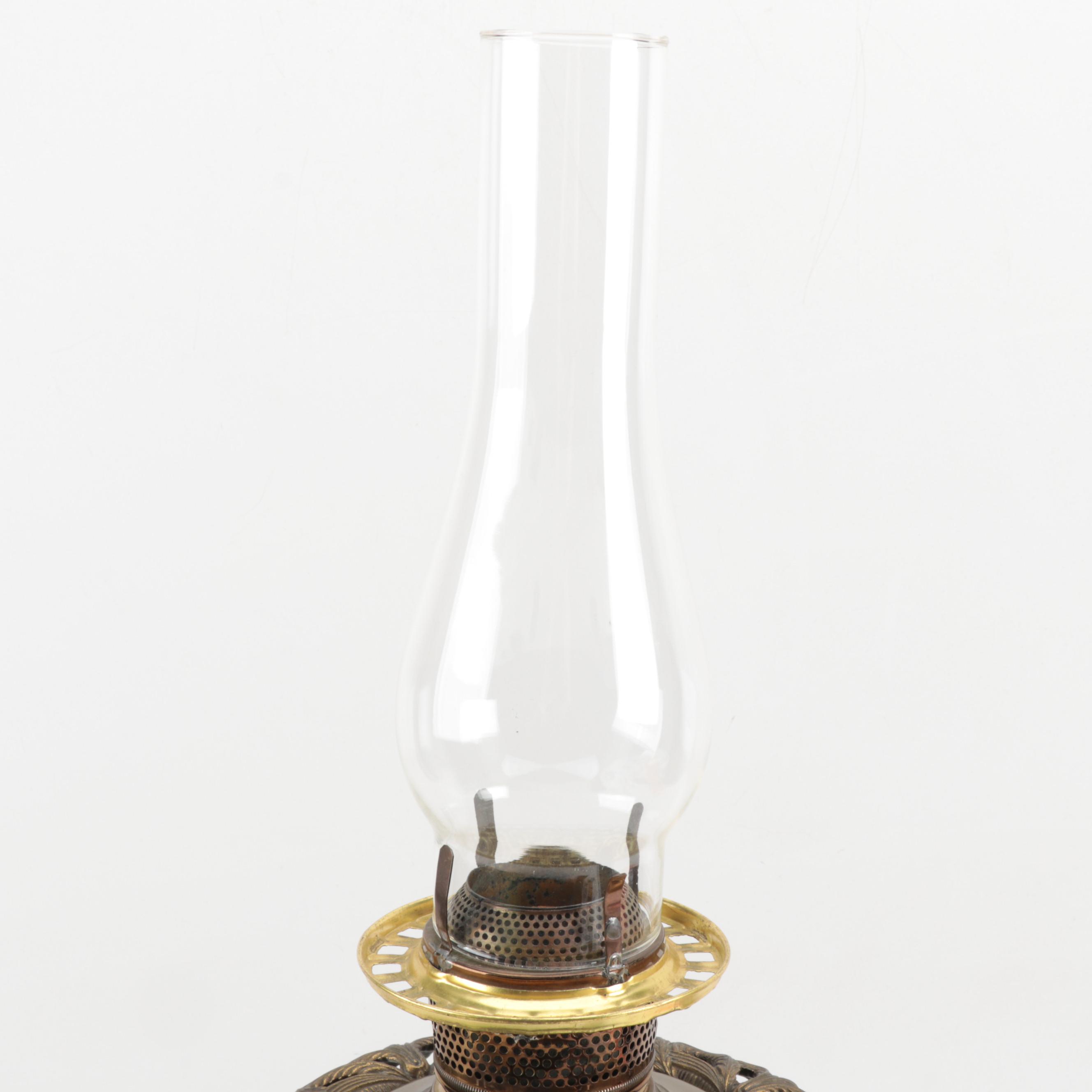 Fostoria Glass Hand Painted Converted Oil Parlour Lamp, Vintage