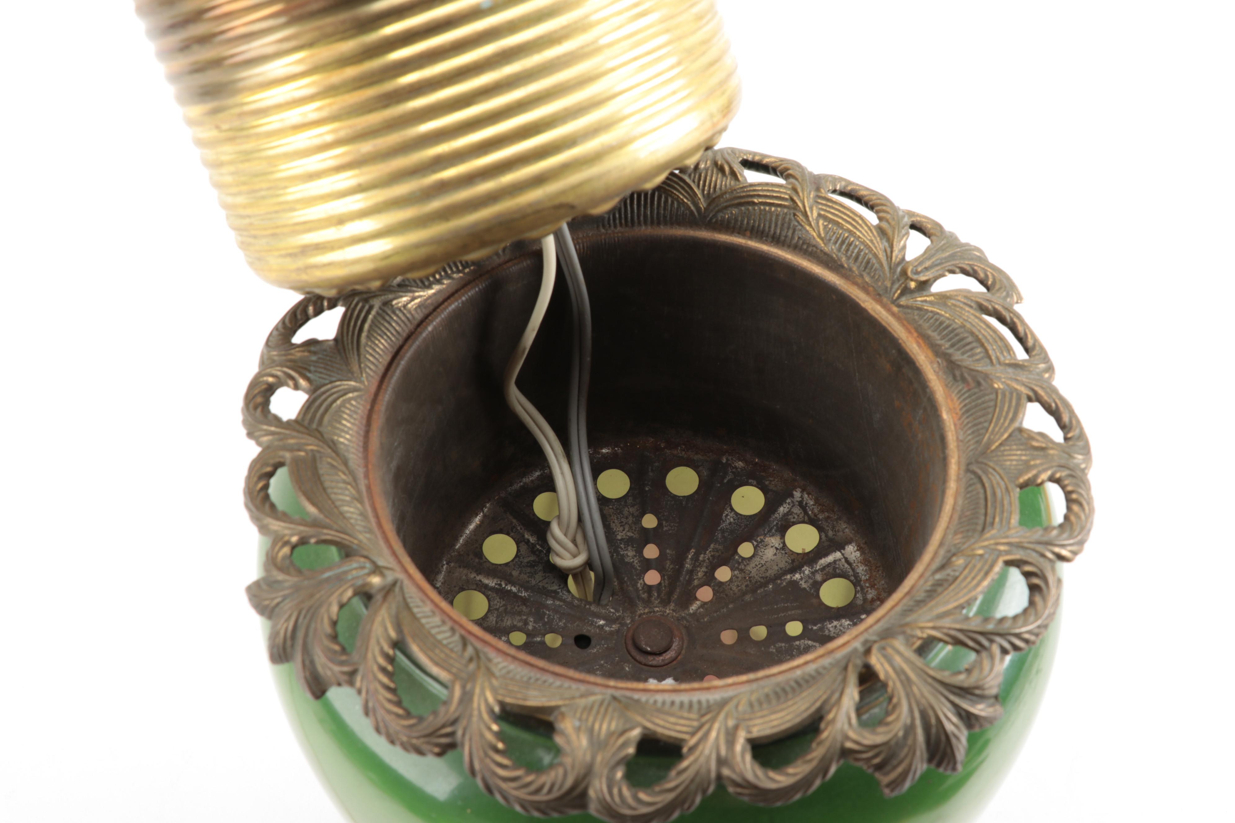 Fostoria Glass Hand Painted Converted Oil Parlour Lamp, Vintage