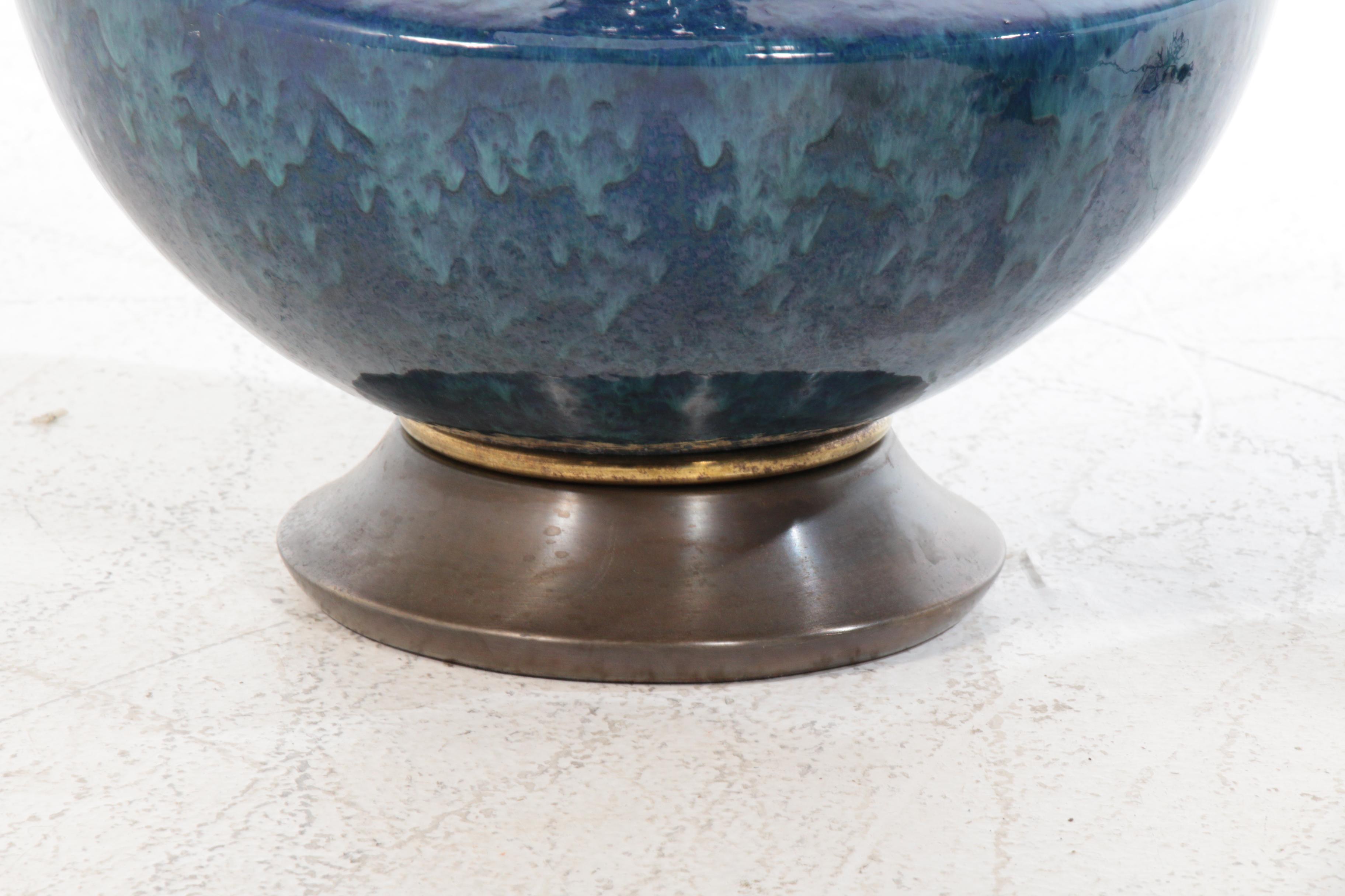 Mid Century Modern Blue Reactive Glaze Ceramic Table Lamps, Mid-20th Century