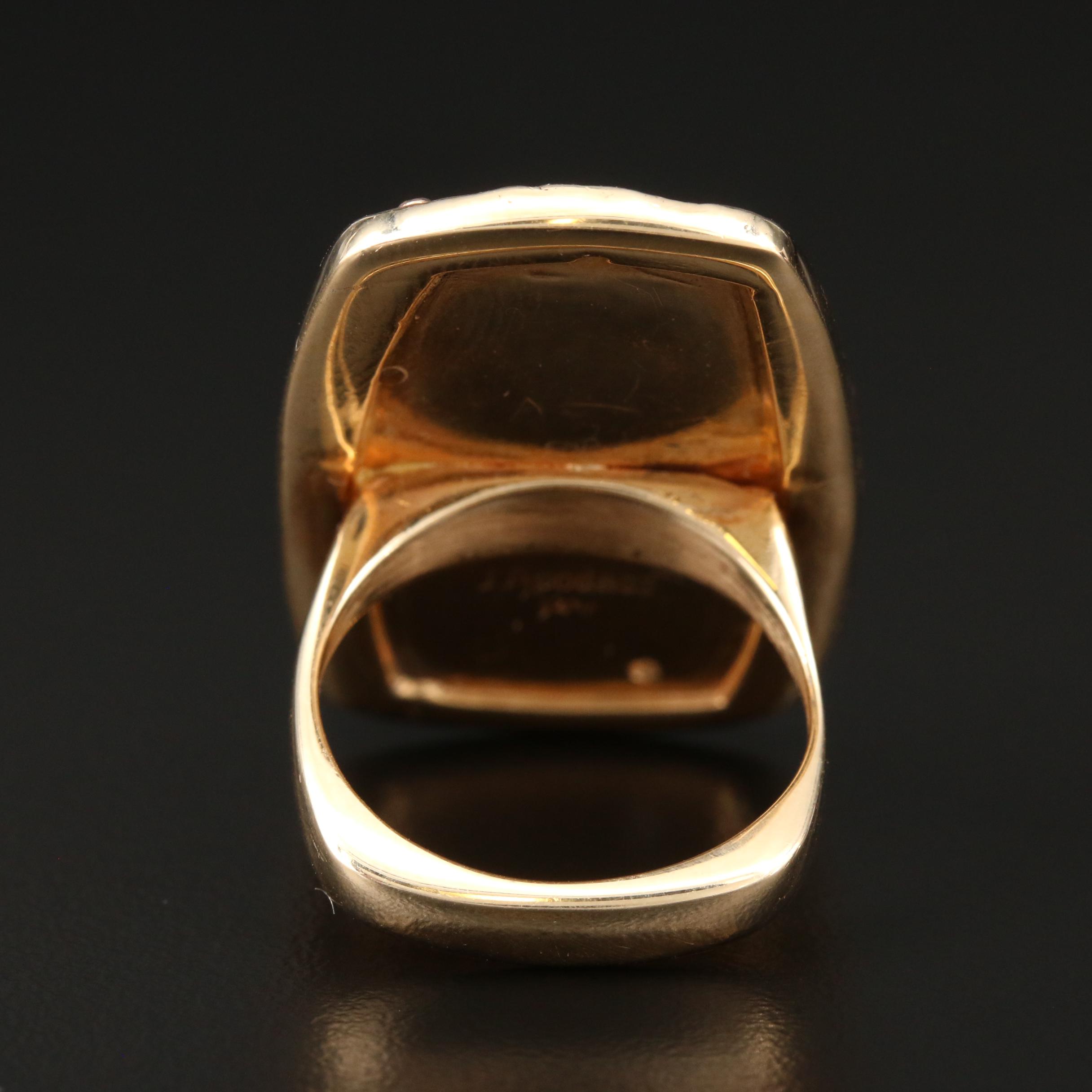 Joe Apodaca 14K Yellow Gold Nephrite Carved Fish Ring with Euro Shank