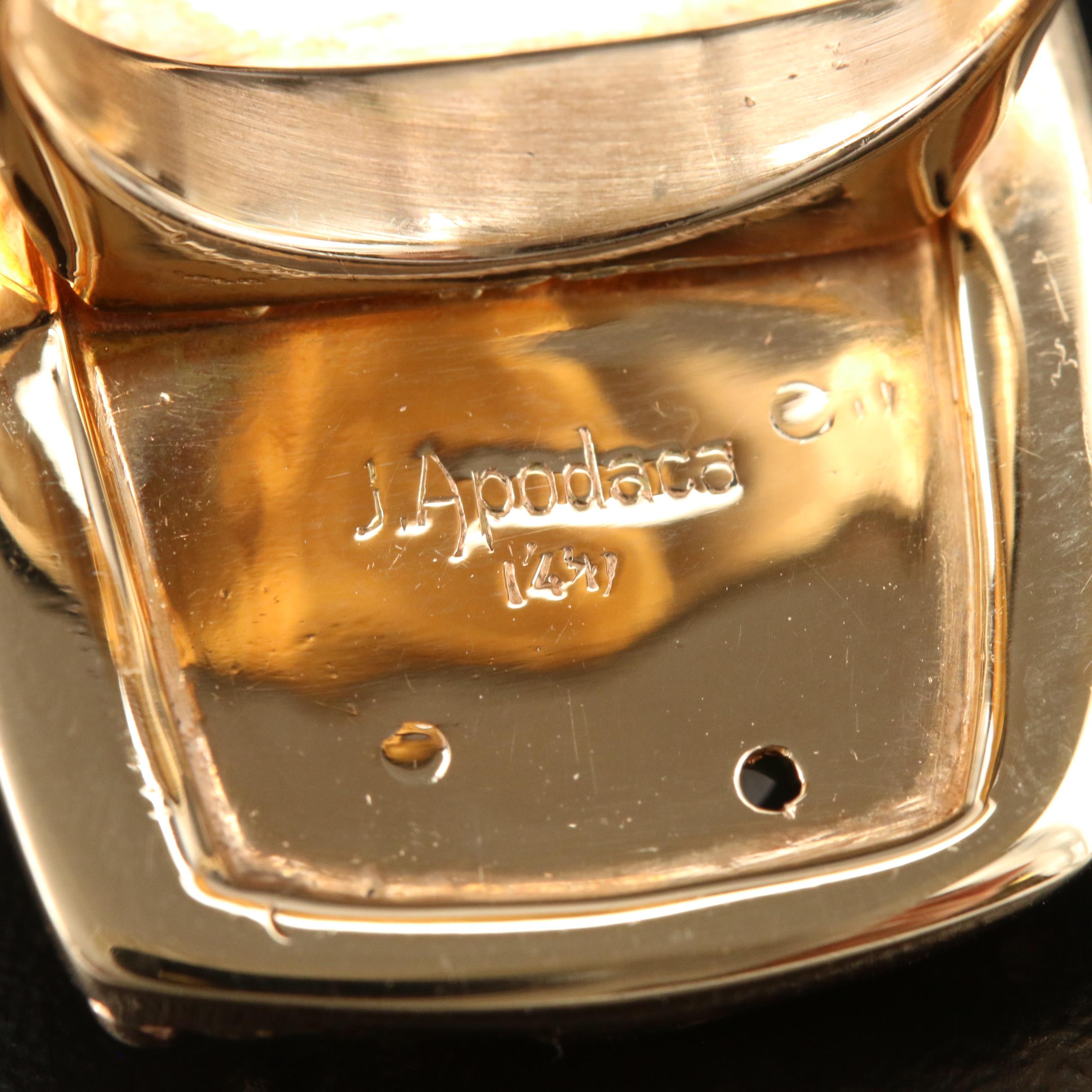 Joe Apodaca 14K Yellow Gold Nephrite Carved Fish Ring with Euro Shank