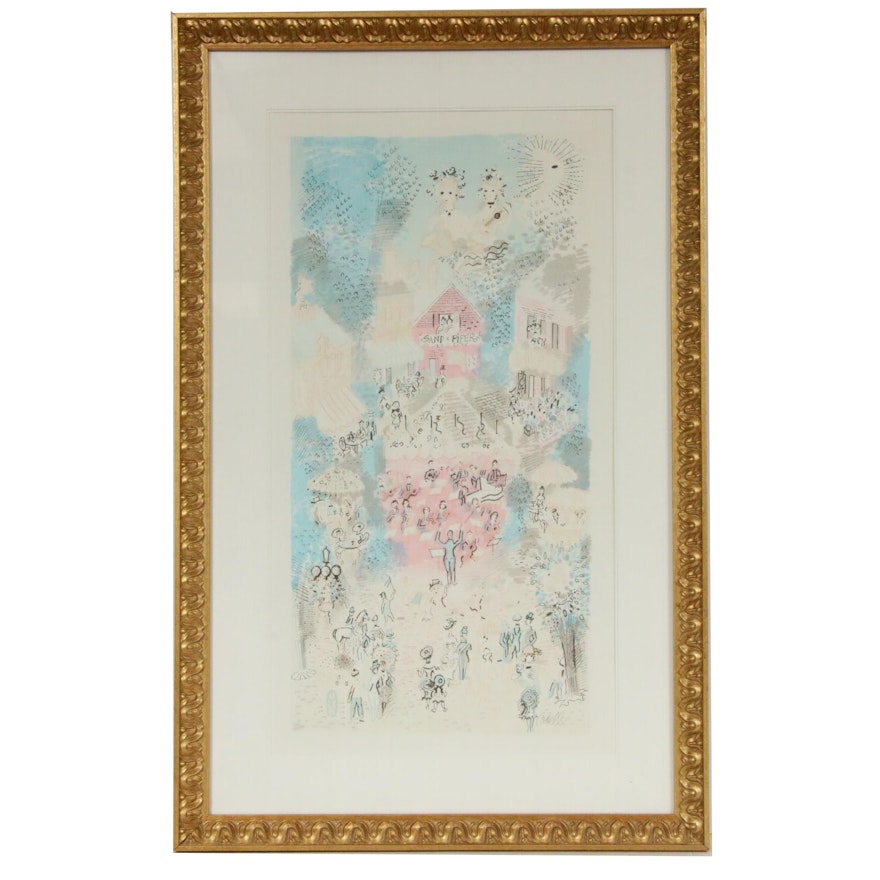 Charles Cobelle Color Lithograph "Village Concert," Mid to Late 20th Century