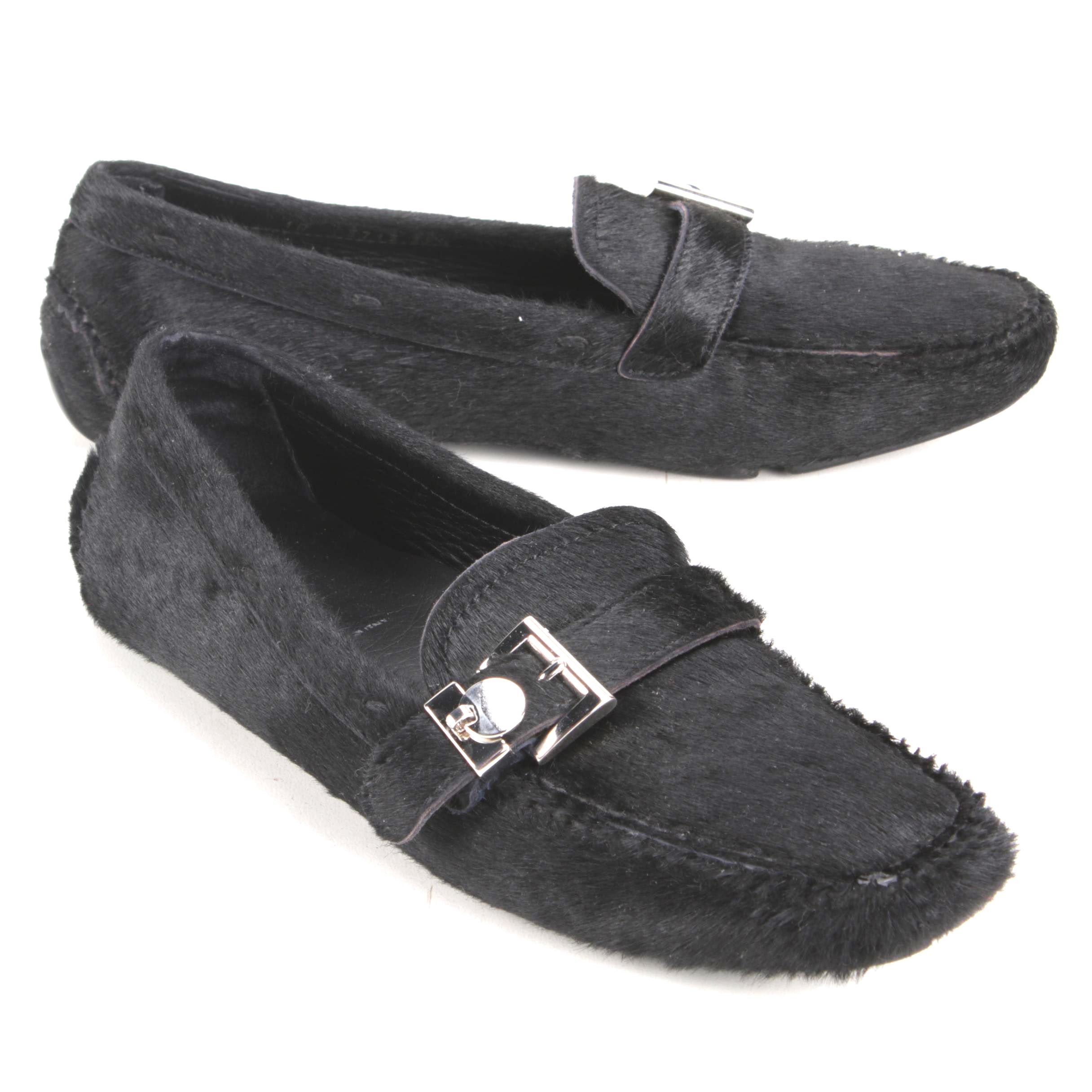 Prada Black Calfskin Buckled Driving Loafers