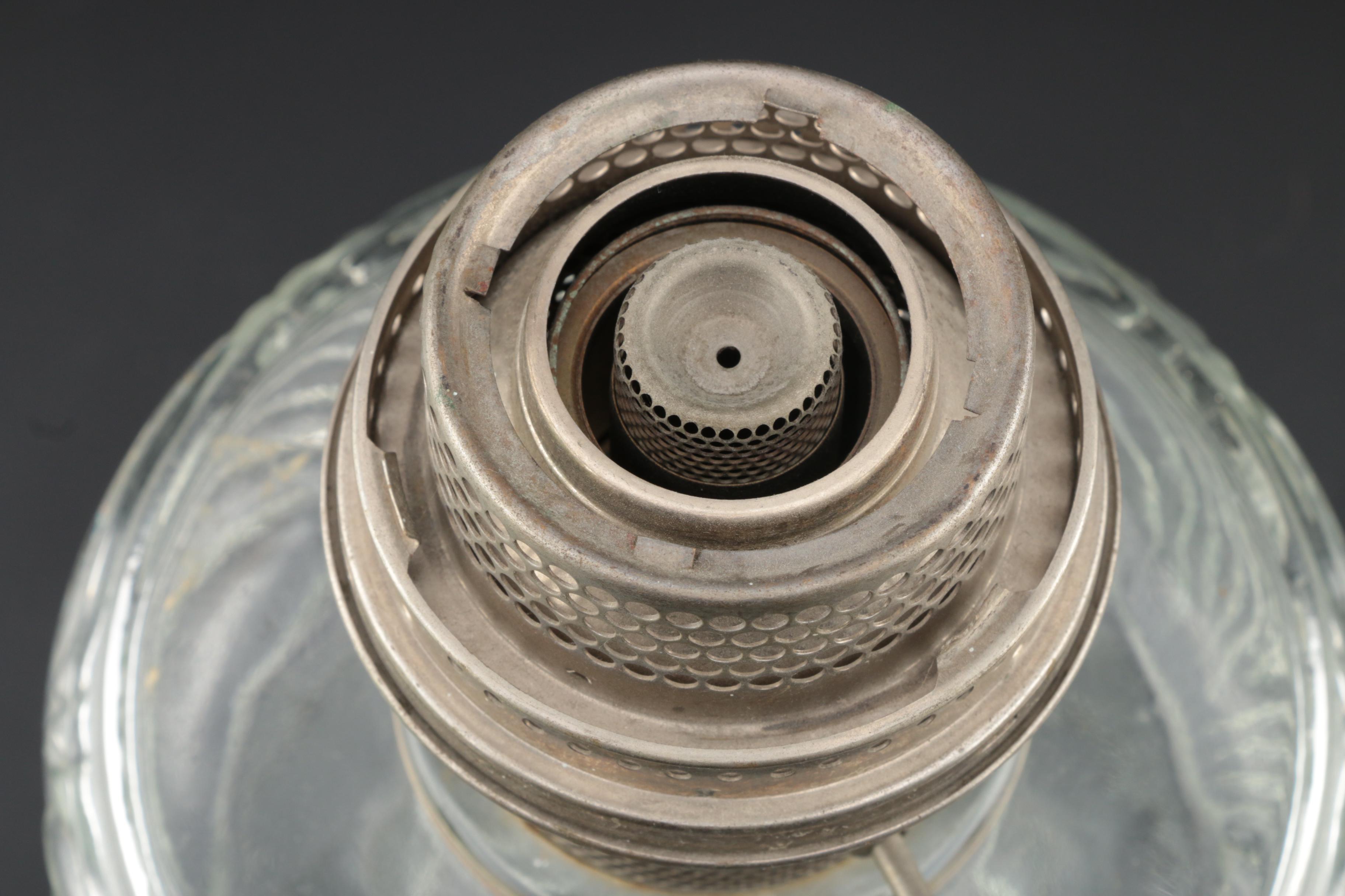 Aladdin Model B "Washington Drape" Clear and Colored Glass Kerosene Lamps, 1939